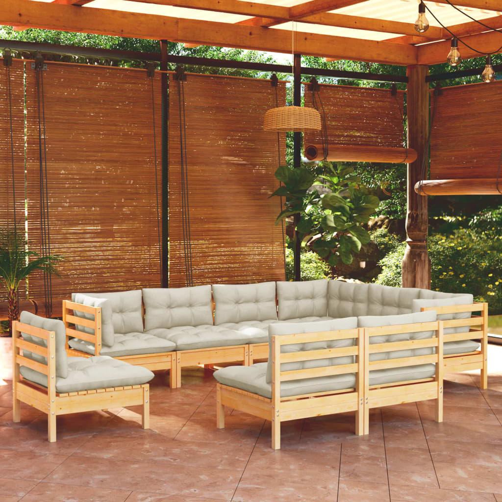 Voir la diapositive 1 : VIDAXL Salon de jardin 9 pcs avec coussins creme bois de pin massif