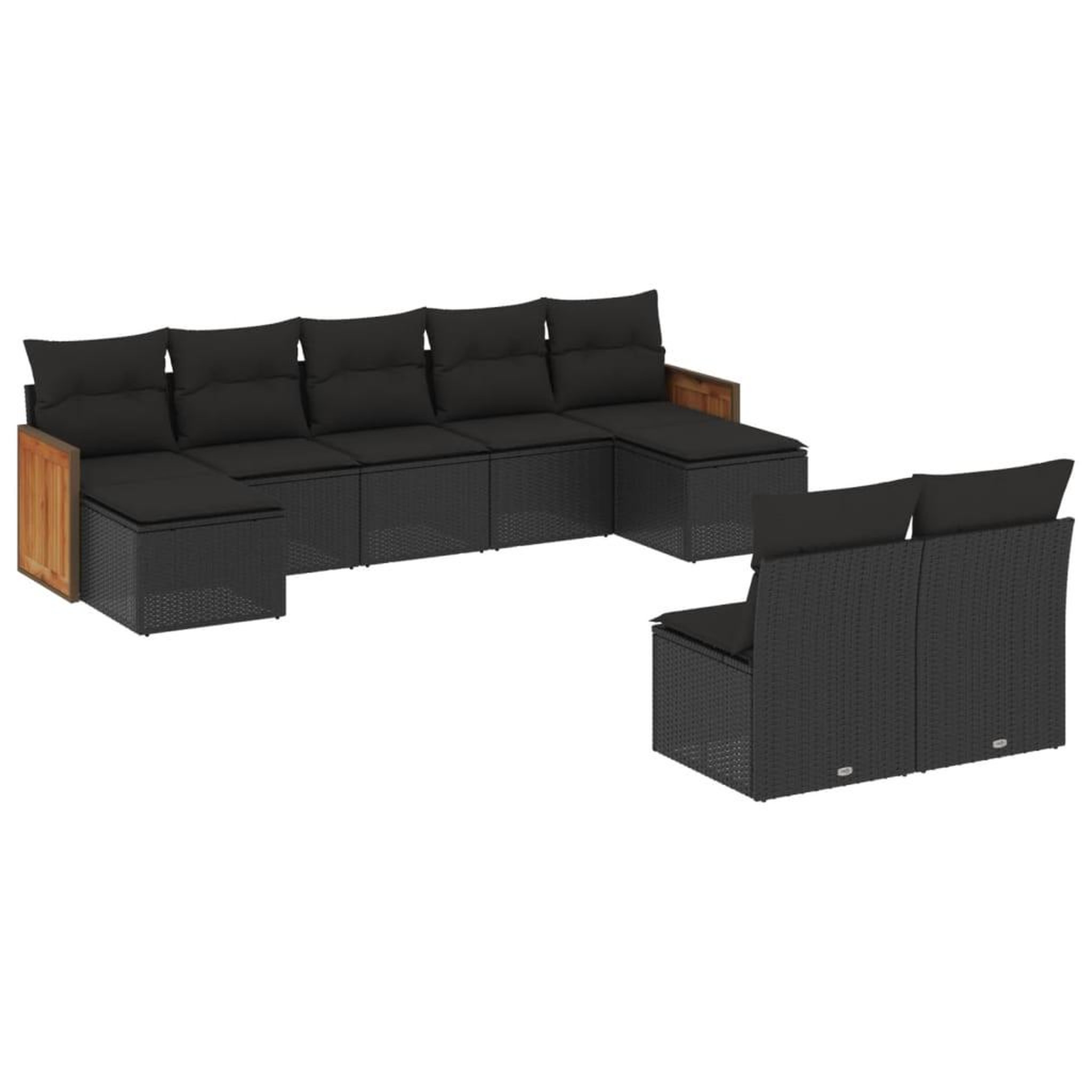 Voir la diapositive 2 : VIDAXL Salon de jardin 9 pcs avec coussins noir resine tressee