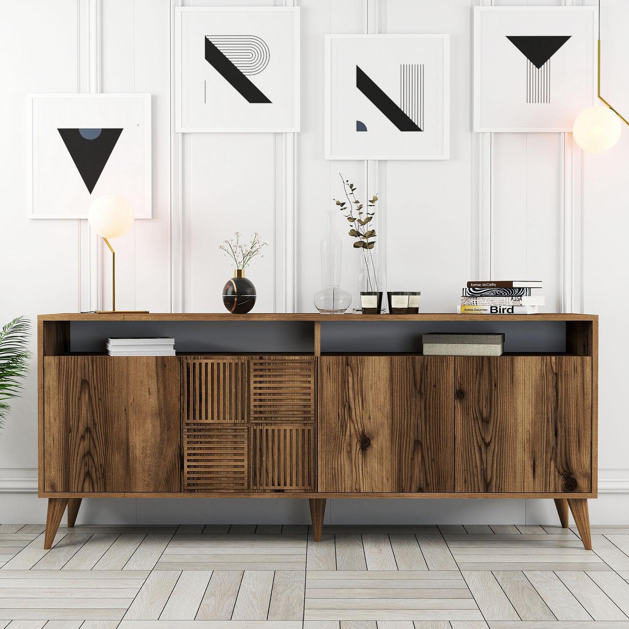 Voir la diapositive 2 : Habitat et Jardin Buffet en bois  Milan  - 180 x 35 x 78 cm - Noyer