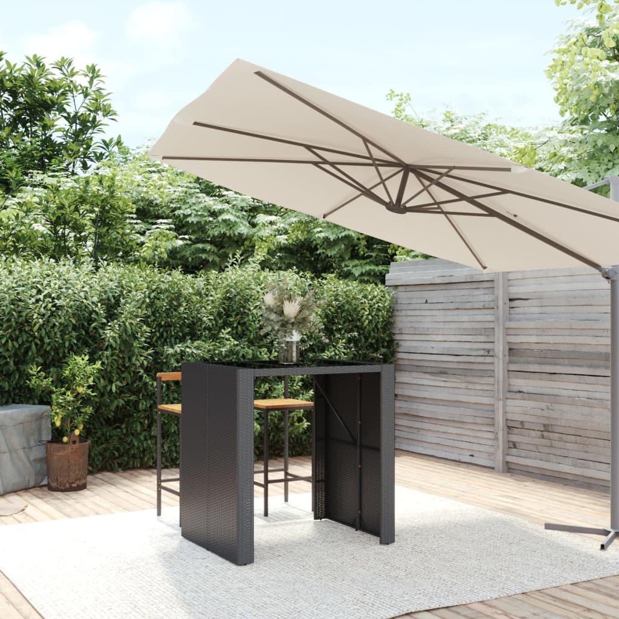 Voir la diapositive 1 : VIDAXL Table de bar et dessus en verre noir 105x80x110 cm poly rotin