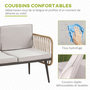 Voir la diapositive 5 : OUTSUNNY Salon de jardin 4 places 4 pièces style colonial table basse coussins beige inclus résine tressée aspect rotin