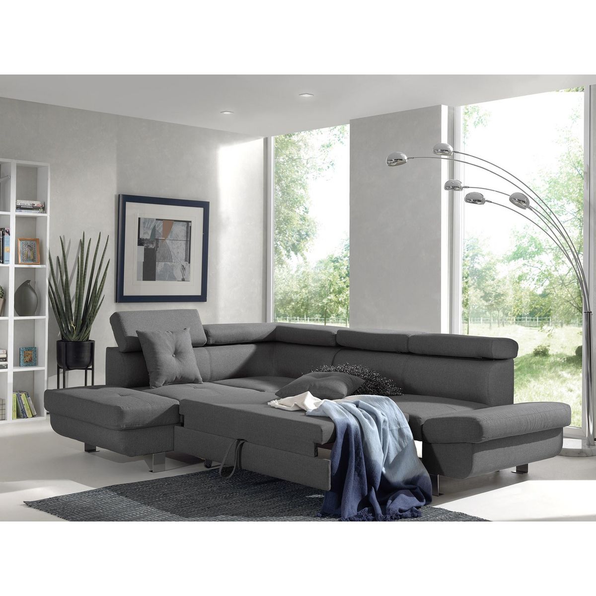 BEST MOBILIER Lisbona - canapé d'angle gauche convertible - 5 places - avec têtières