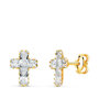 Voir la diapositive 1 : L'ATELIER D'AZUR Boucles d'Oreilles Or 18 Carats 750 Jaune et Zirconiums - Motif Croix