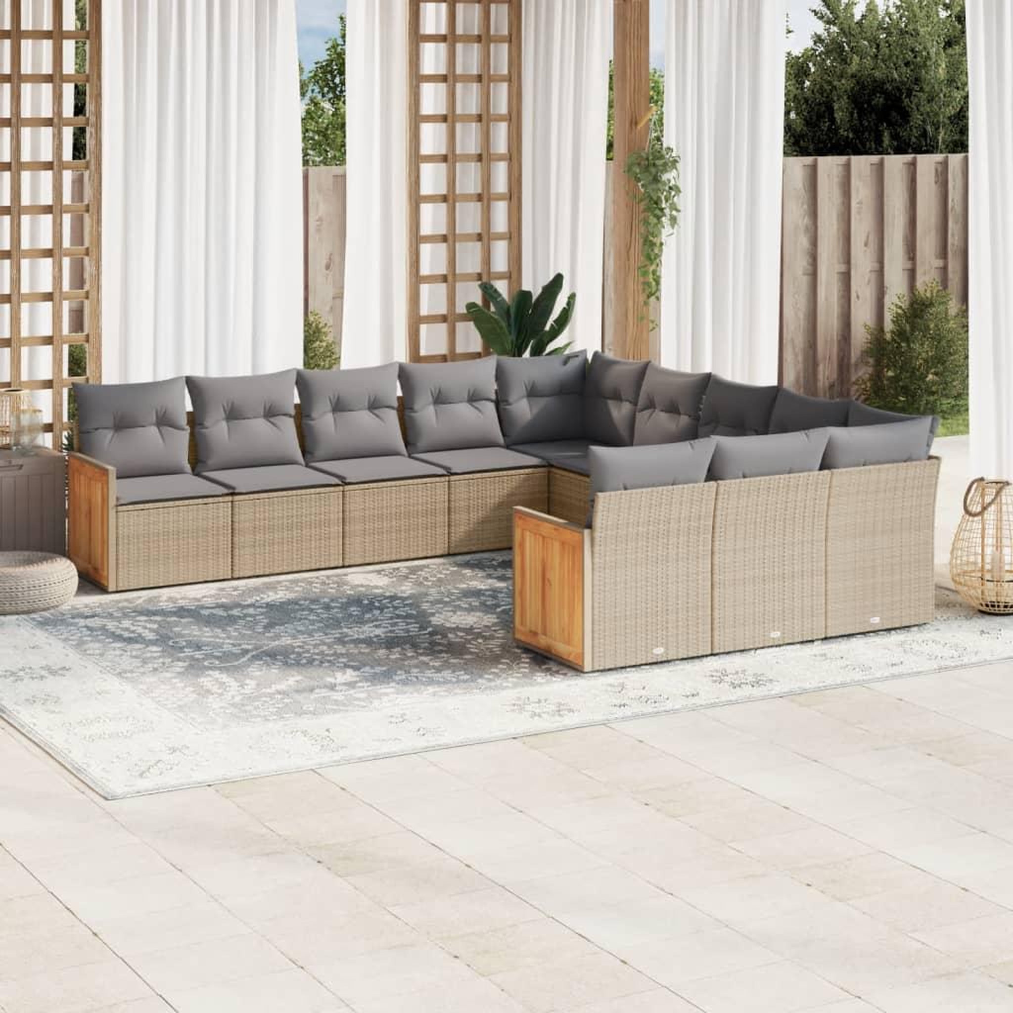 VIDAXL Salon de jardin 11 pcs avec coussins beige resine tressee