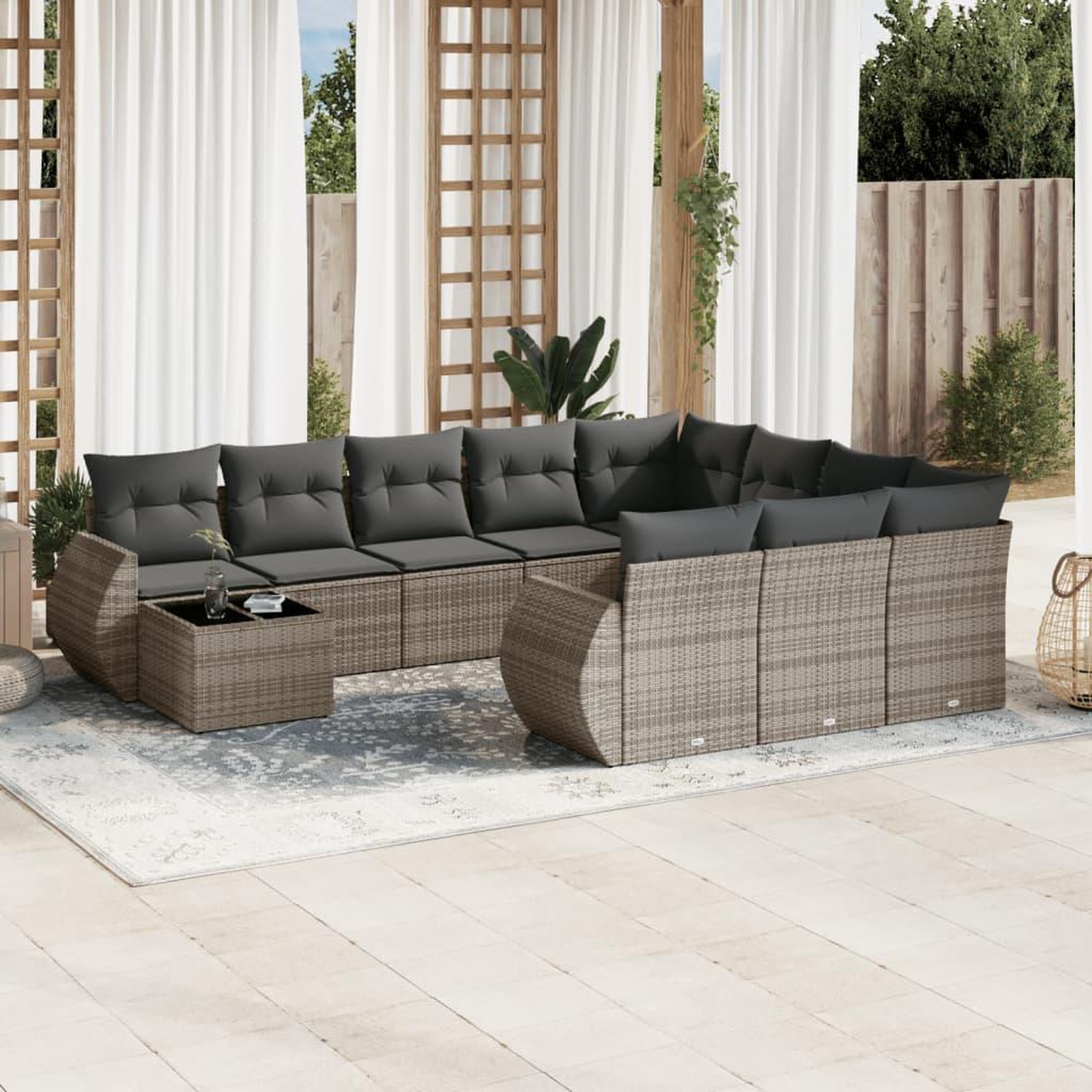 VIDAXL Salon de jardin 11 pcs avec coussins gris resine tressee