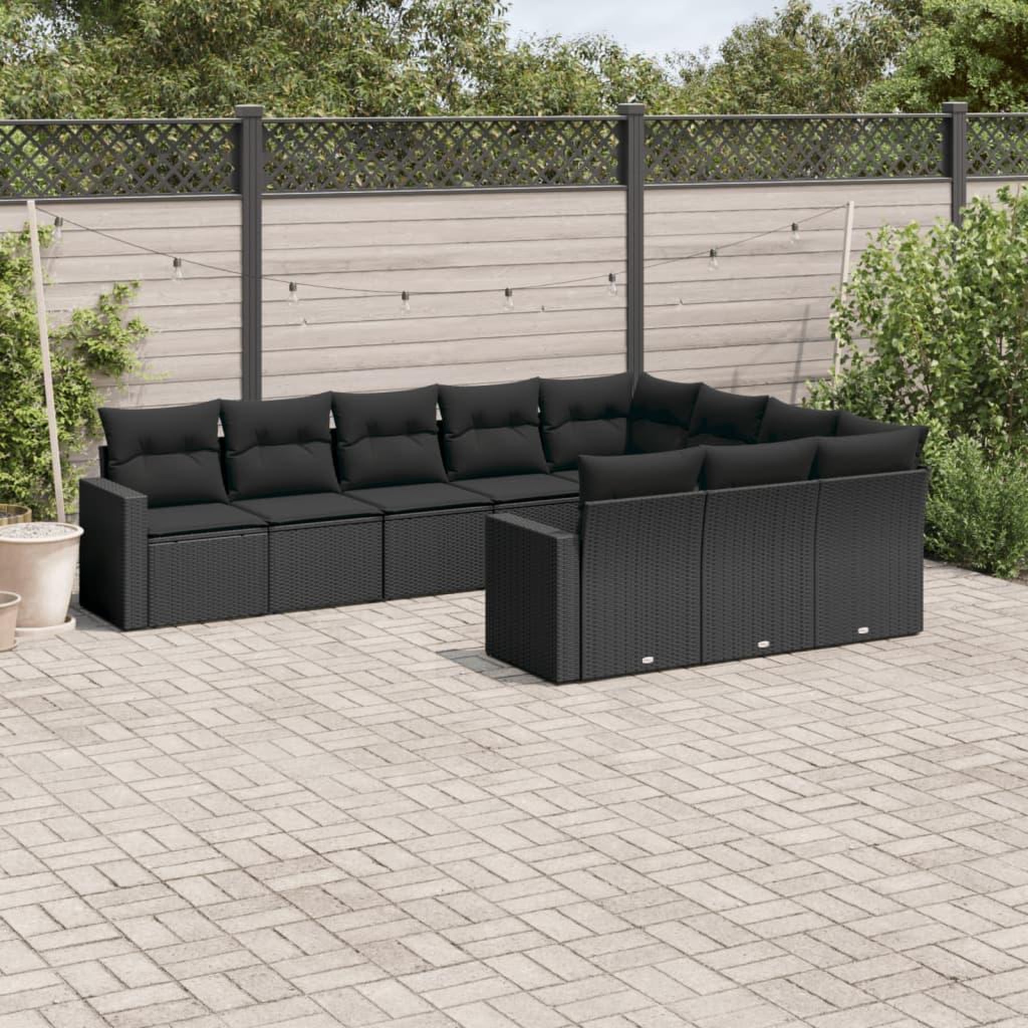 VIDAXL Salon de jardin 10 pcs avec coussins noir resine tressee