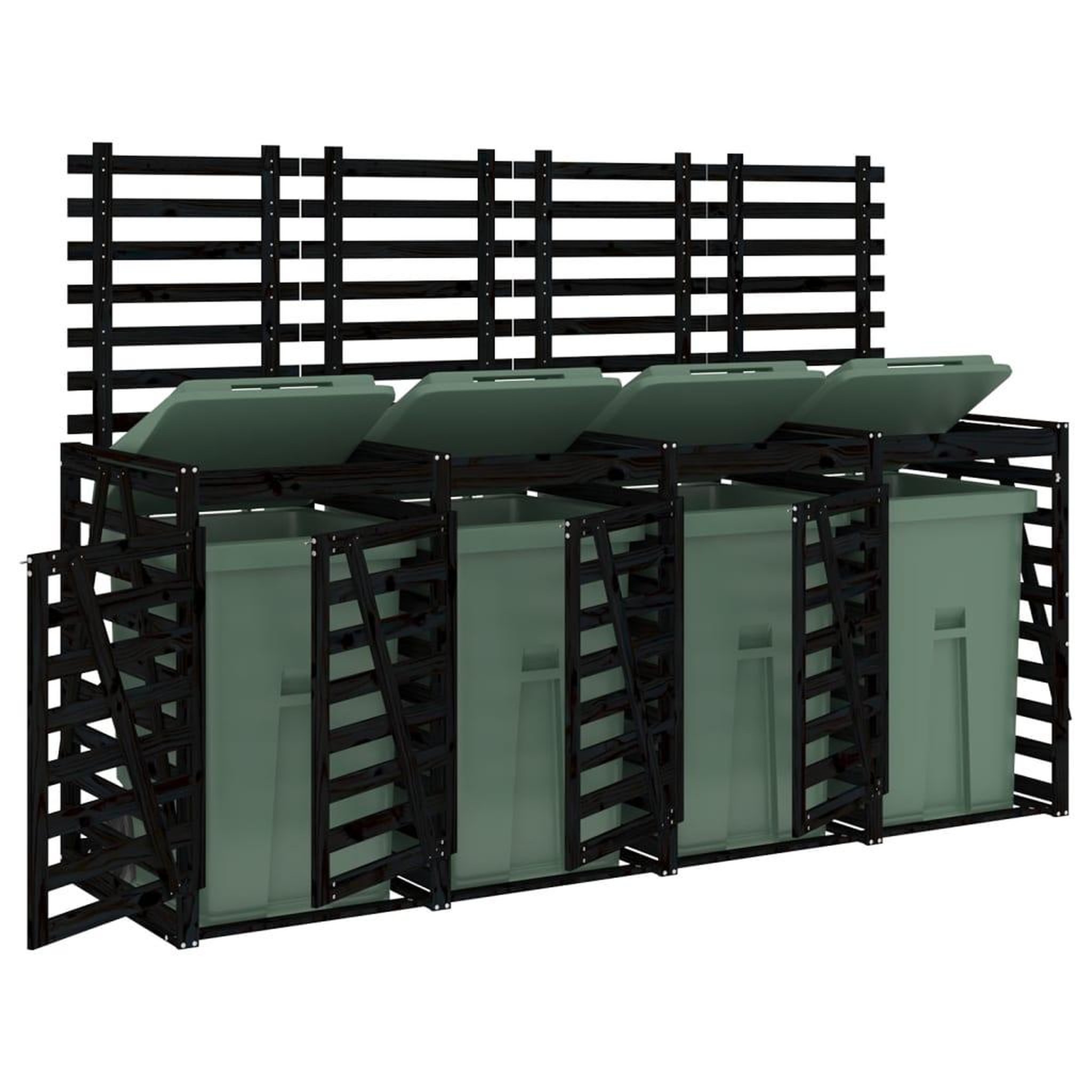 Voir la diapositive 4 : VIDAXL Abri pour poubelle quadruple sur roulettes noir bois de pin