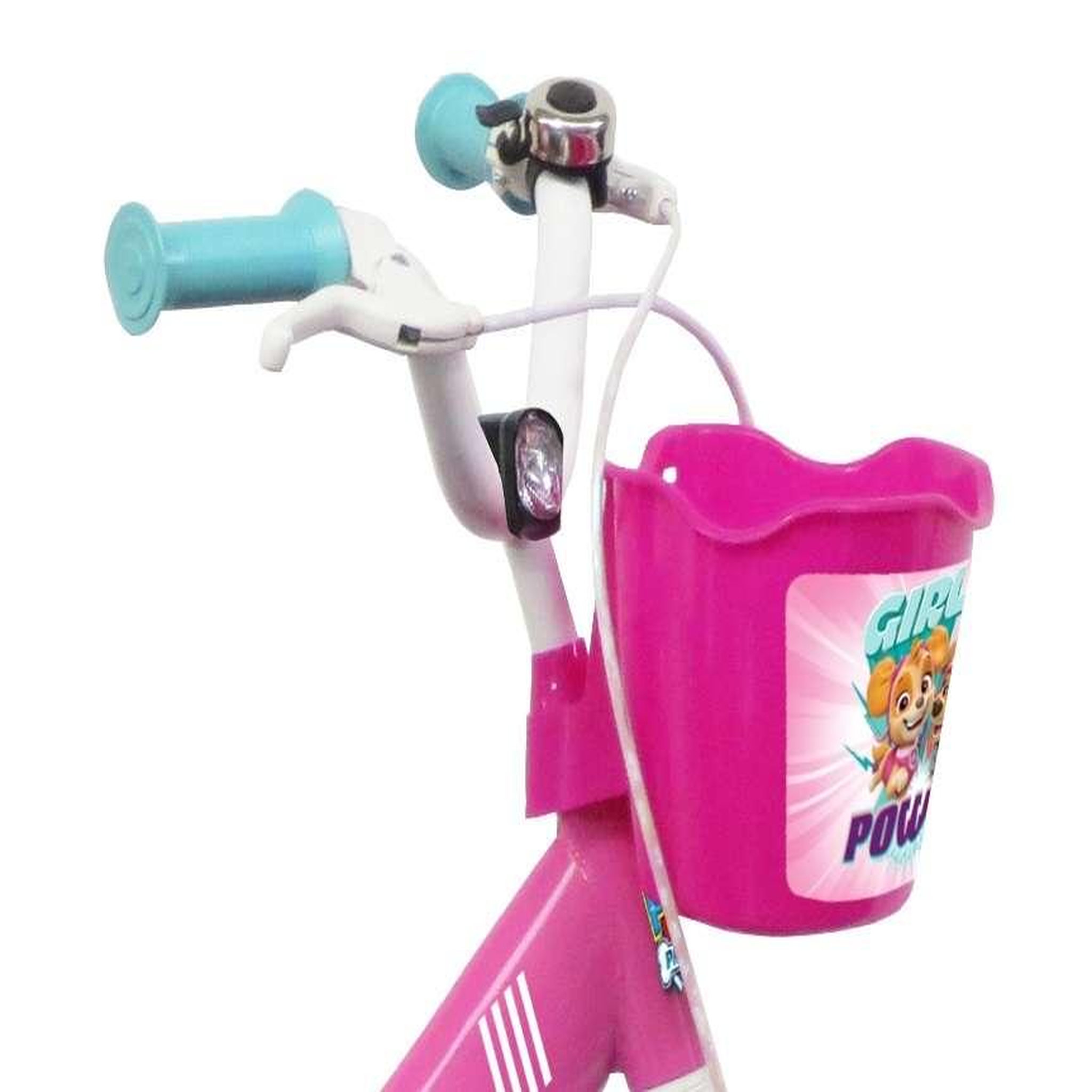 Voir la diapositive 3 : Nickelodeon Vélo enfant - Modèle 16'' Pat Patrouille à l'effigie de Stella + Casque pour enfant de 105/120 cm avec stabilisateurs - Panier avant - Porte poupée arrière - 2 freins