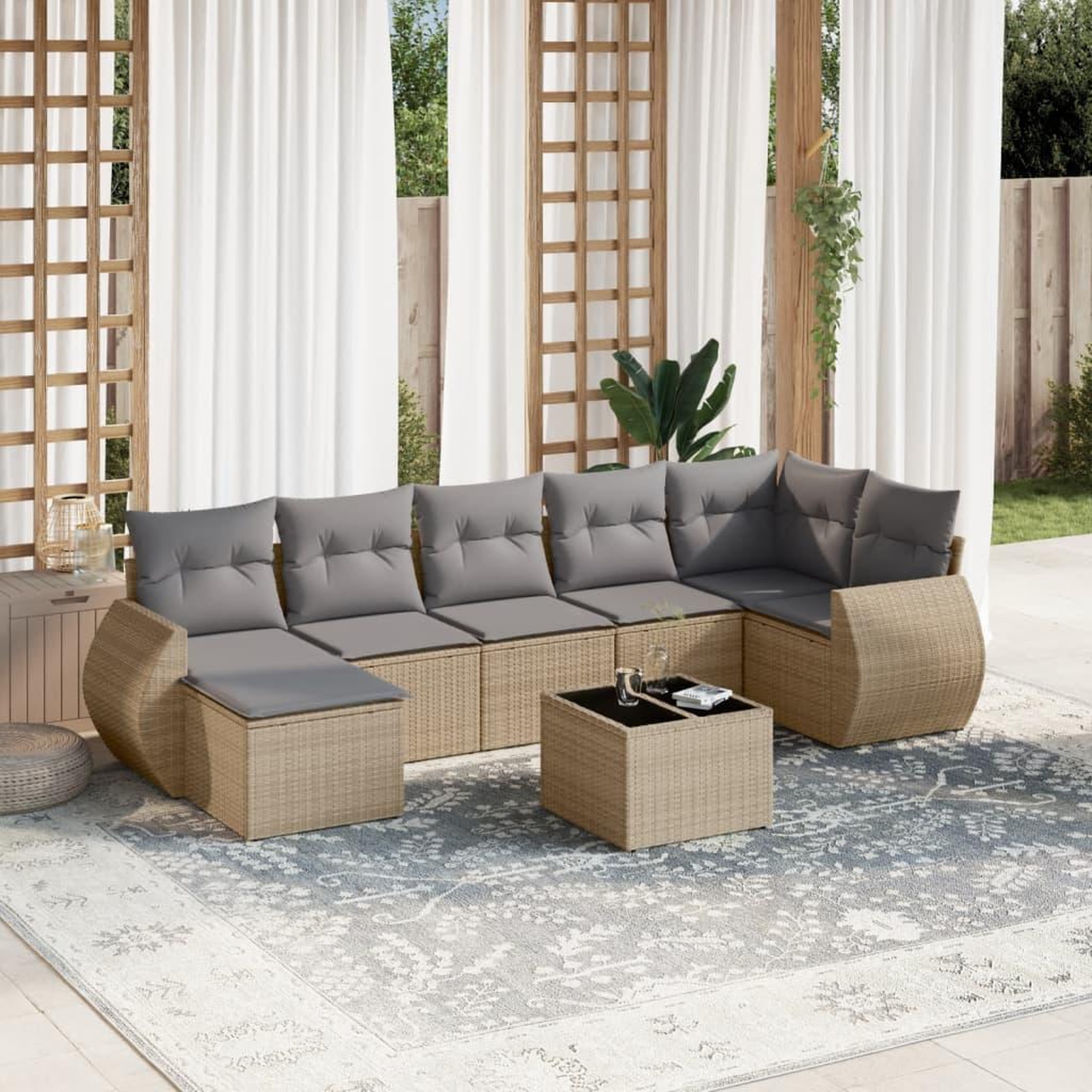 VIDAXL Salon de jardin avec coussins 8 pcs beige resine tressee