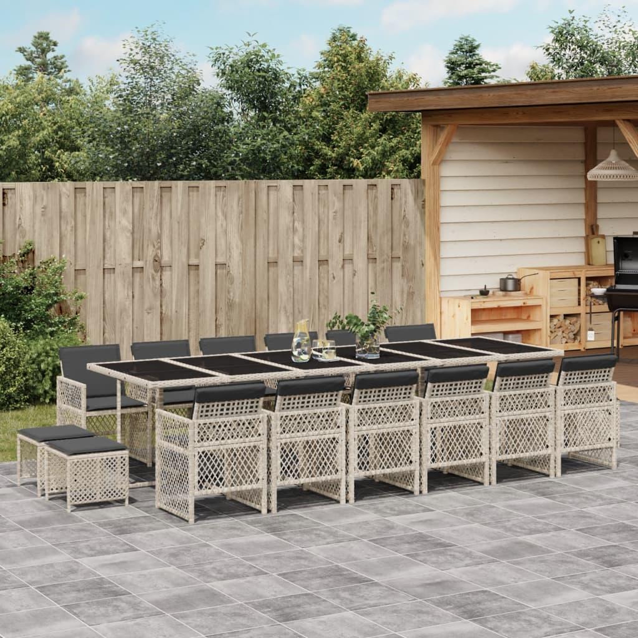 VIDAXL Ensemble a manger de jardin et coussins 17 pcs gris clair rotin