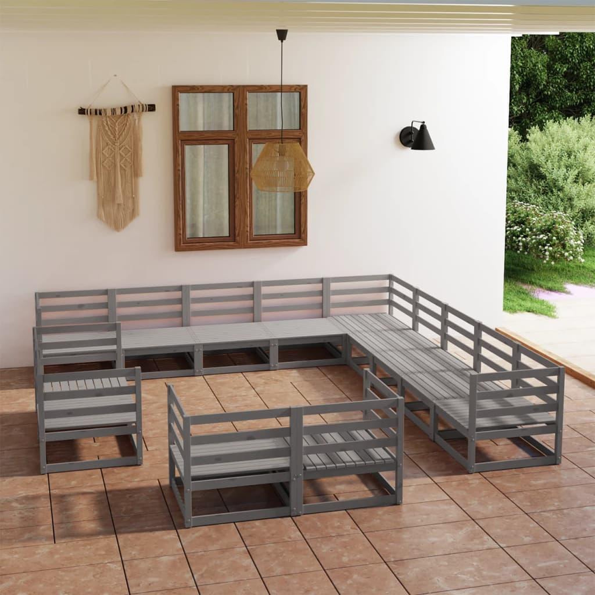 VIDAXL Salon de jardin 13 pcs bois de pin massif