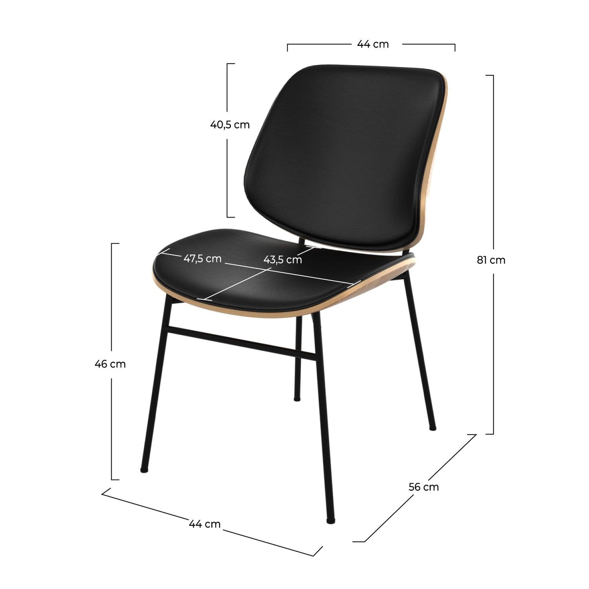 Voir la diapositive 4 : MAISON PAVANE Chaise en bois foncé, pu noir et pieds en métal noir-hector