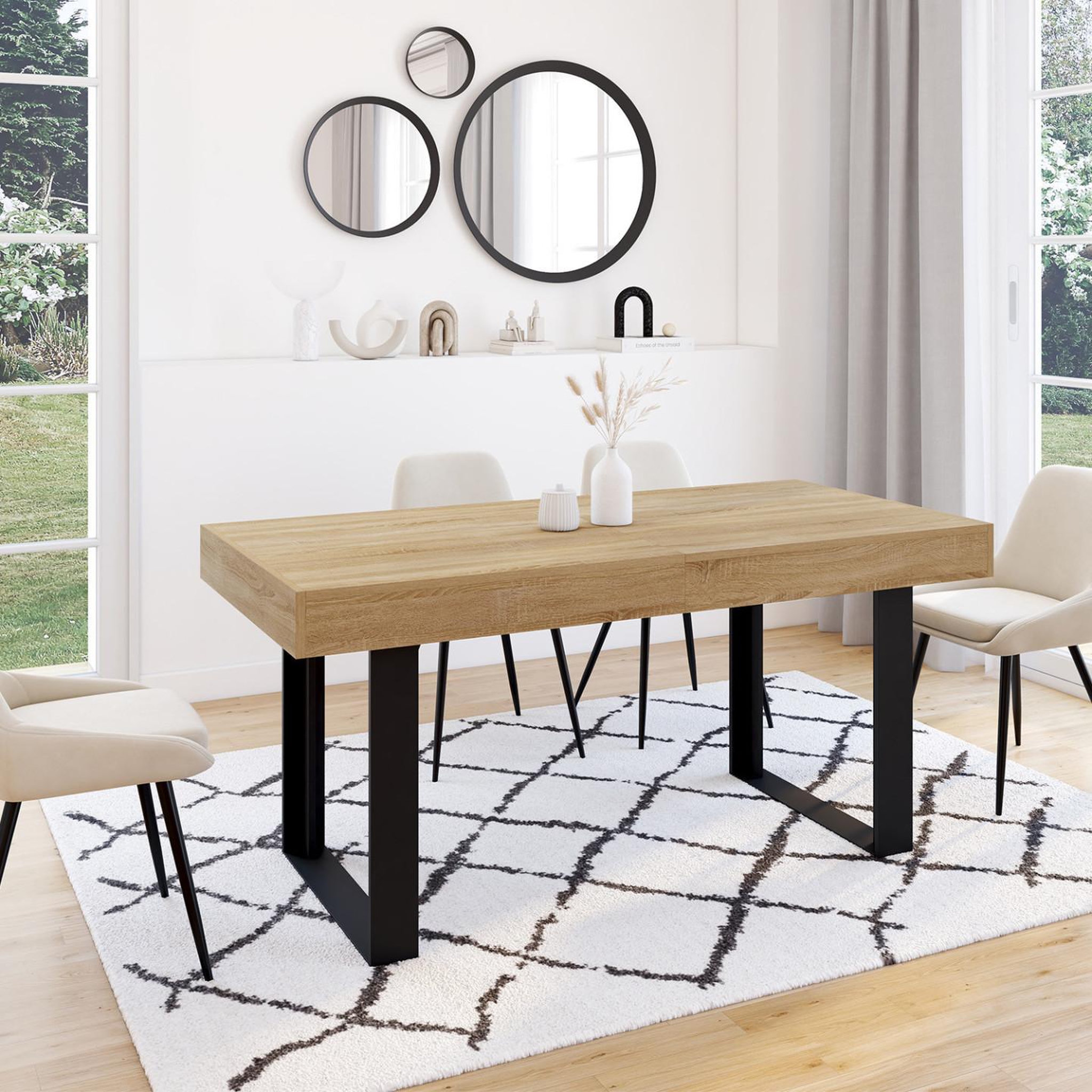 Voir la diapositive 4 : ID MARKET Table à manger extensible rectangle phoenix 4-8 personnes bois et noir 160-200 cm