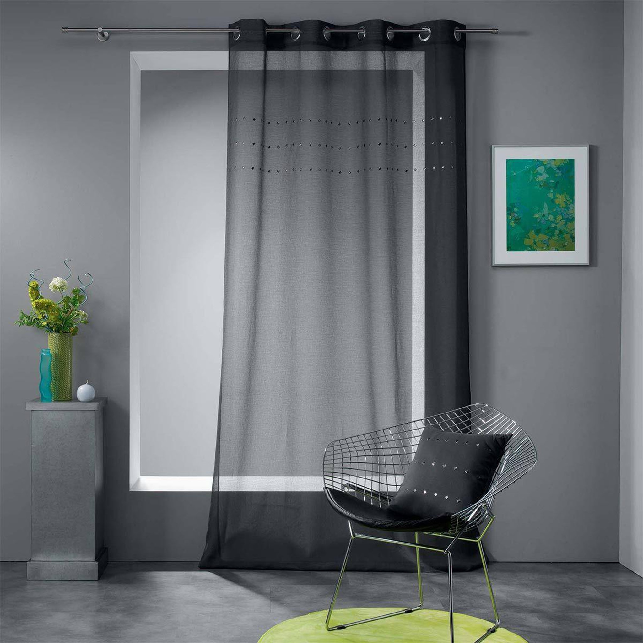 Voir la diapositive 4 : Douceur d'Intérieur Rideau voilage à œillets  linea  140x240cm anthracite