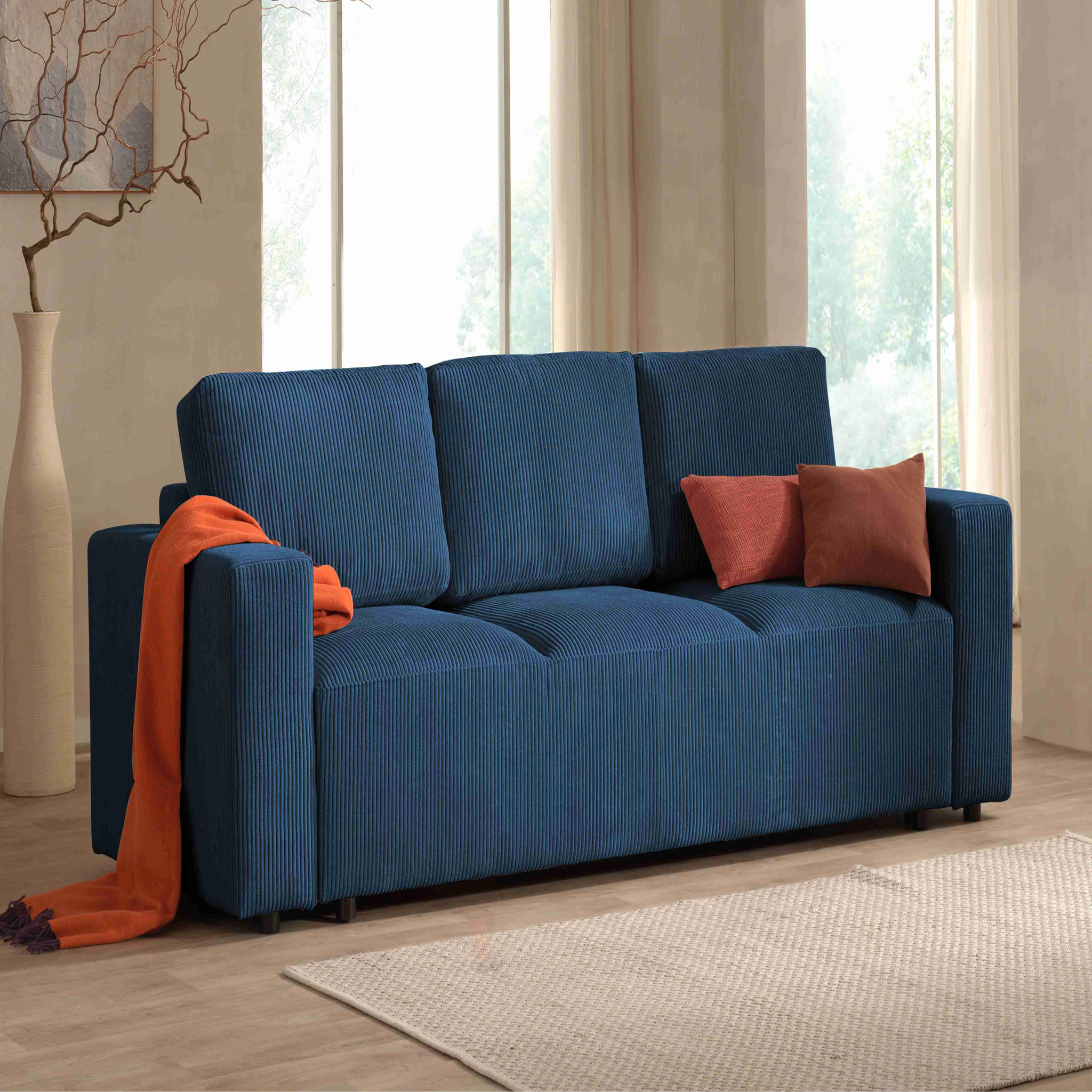 Voir la diapositive 2 : LISA DESIGN Livy - canapé droit convertible - avec coffre - en velours côtelé - 3 places
