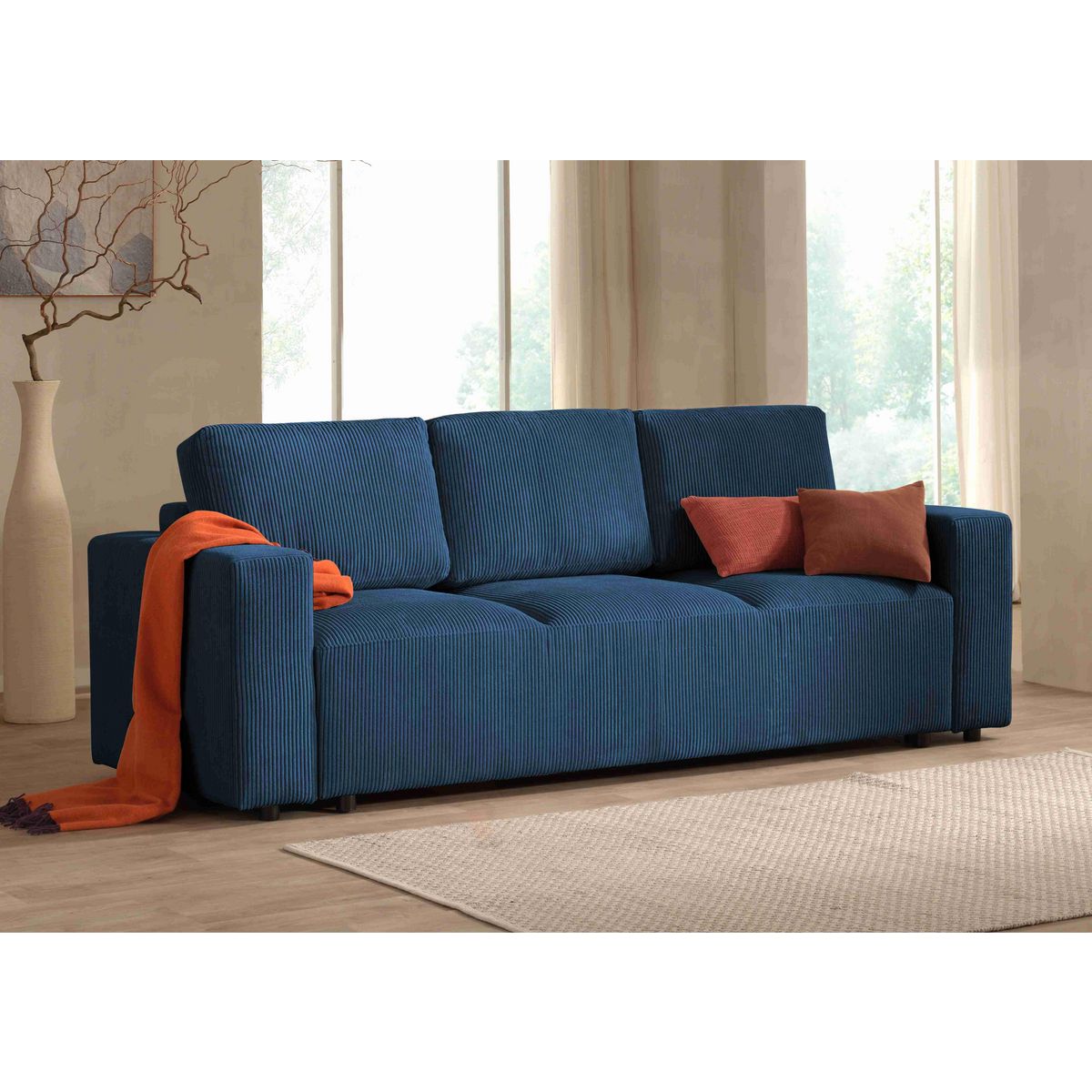 LISA DESIGN Livy - canapé droit convertible - avec coffre - en velours côtelé - 3 places