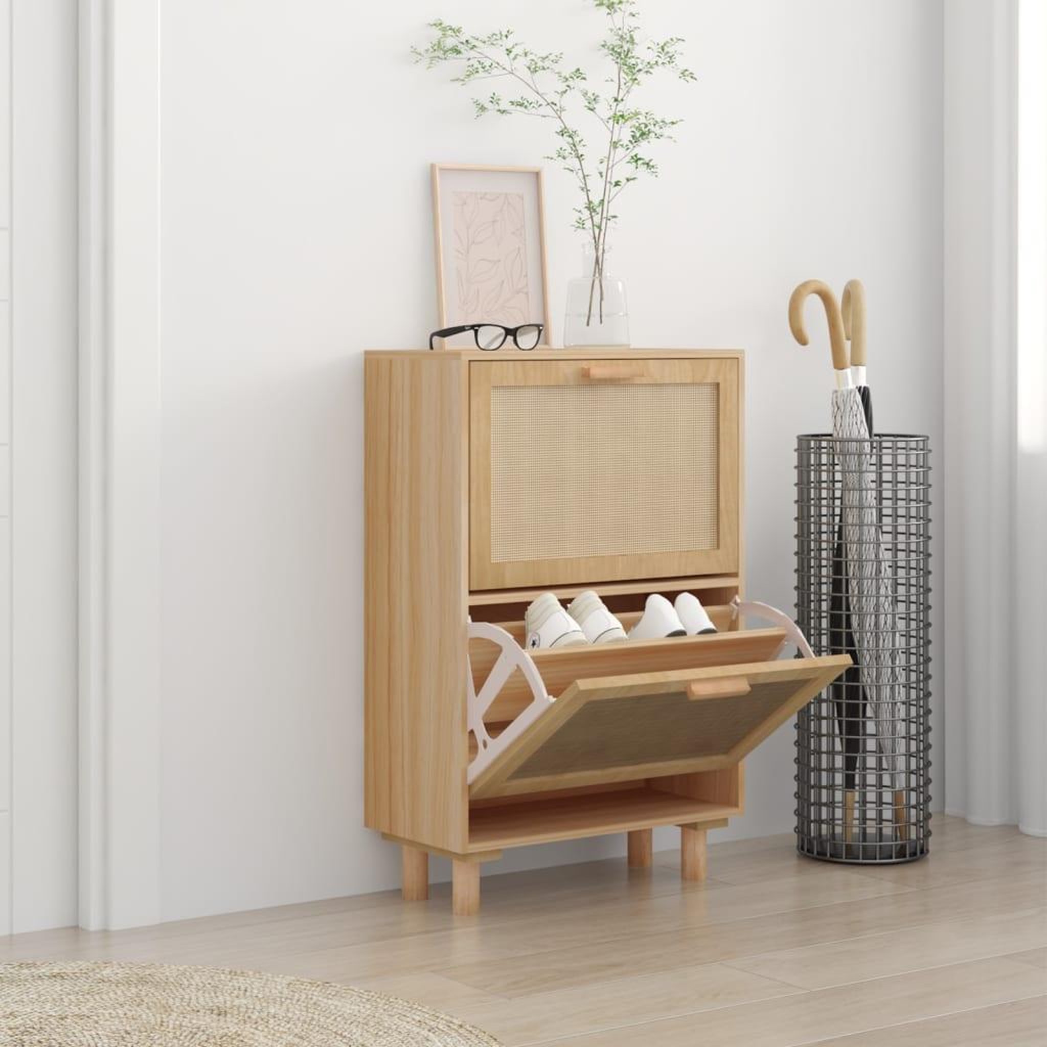 Voir la diapositive 1 : VIDAXL Armoire a chaussures Marron 52x25x80 cm Bois d'ingenierie/rotin