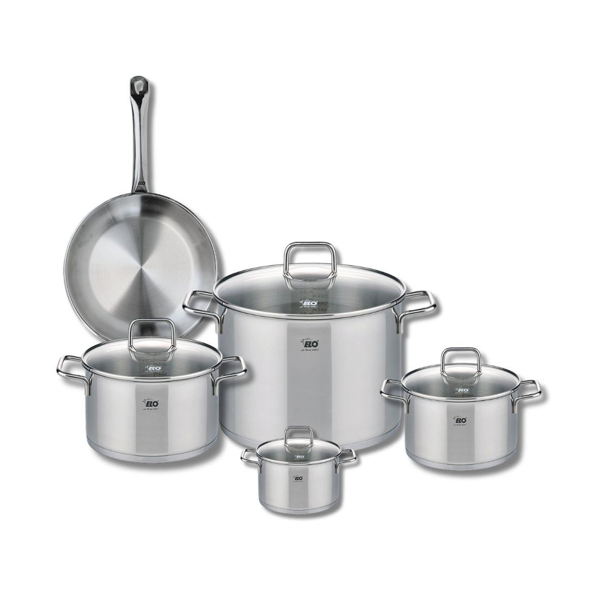 Voir la diapositive 1 : 666 Barcelona Ensemble de 1 Poêle de cuisson 24 cm et 4 faitouts 12, 16, 20 et 26 cm Elo Profi Citrin