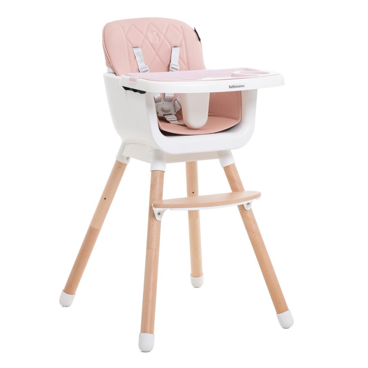 BEBELISSIMO BEBELISSIMO - Chaise Haute bébé - Évolutive - Réglable - en Bois - 2 en 1 – 6 mois jusqu'à 5 ans- rose