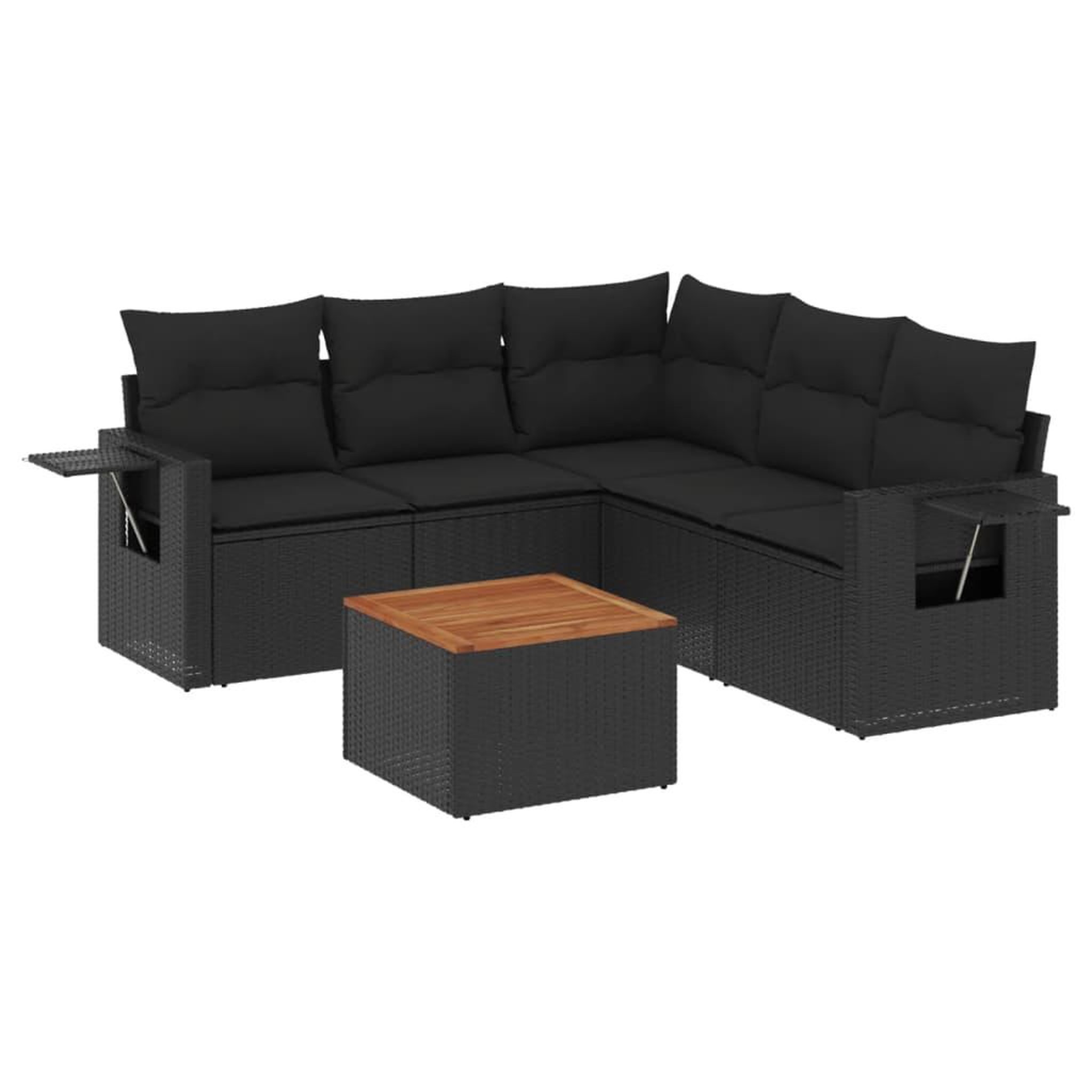 Voir la diapositive 2 : VIDAXL Salon de jardin 6 pcs avec coussins noir resine tressee