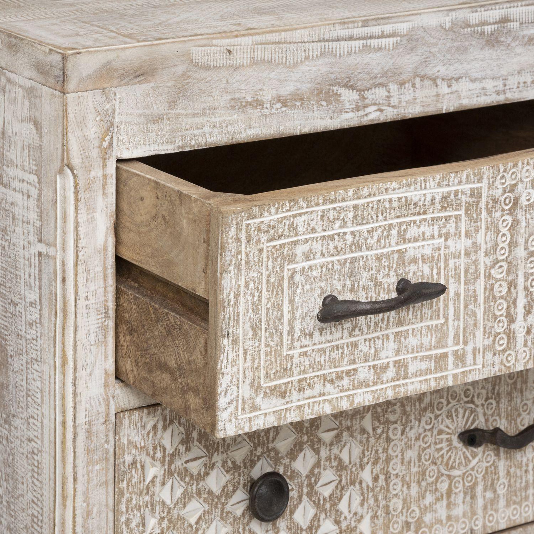 Voir la diapositive 3 : ATMOSPHERA Commode 12 tiroirs Ajay en bois blanchi - Beige