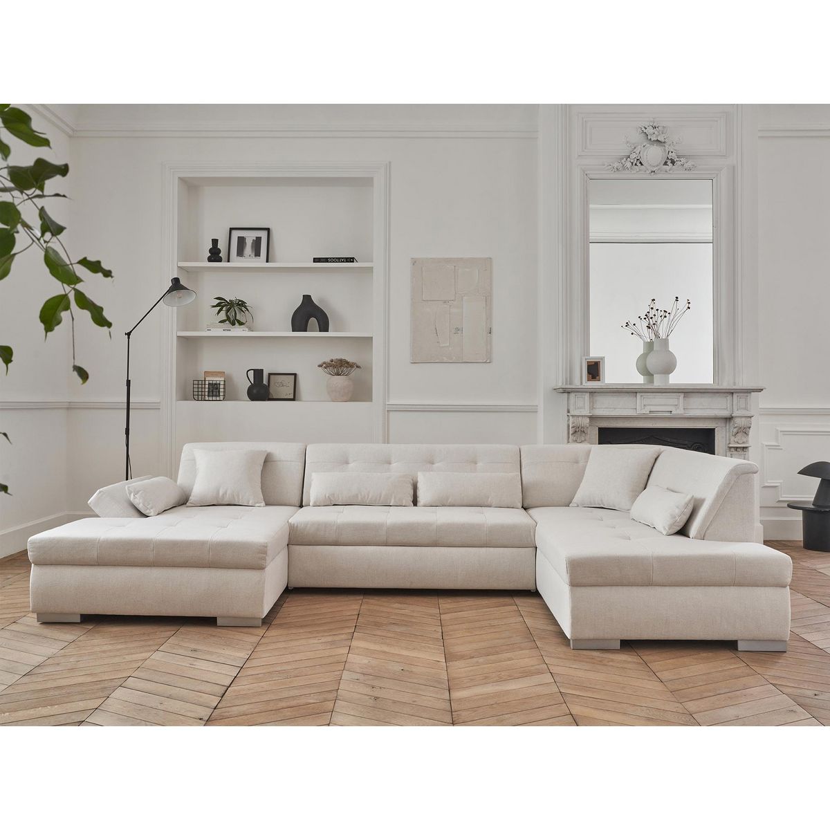 LISA DESIGN Vermont - canapé panoramique d'angle droit - 7 places - convertible - en tissu