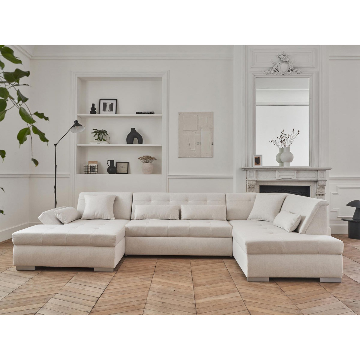 LISA DESIGN Vermont - canapé panoramique d'angle droit - 7 places - convertible - en tissu