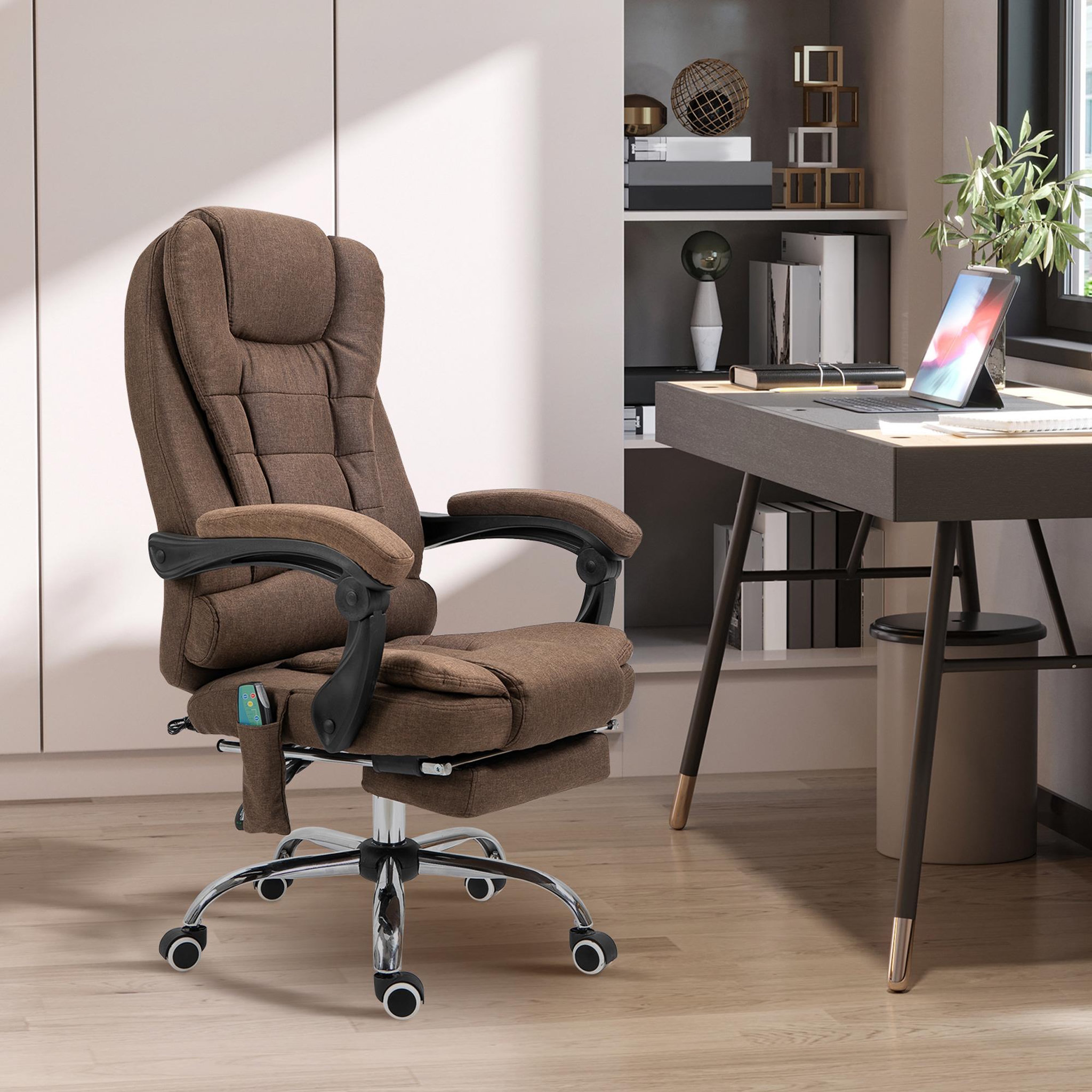 Voir la diapositive 2 : VINSETTO Fauteuil de bureau direction massant chauffant hauteur réglable dossier inclinable tissu marron