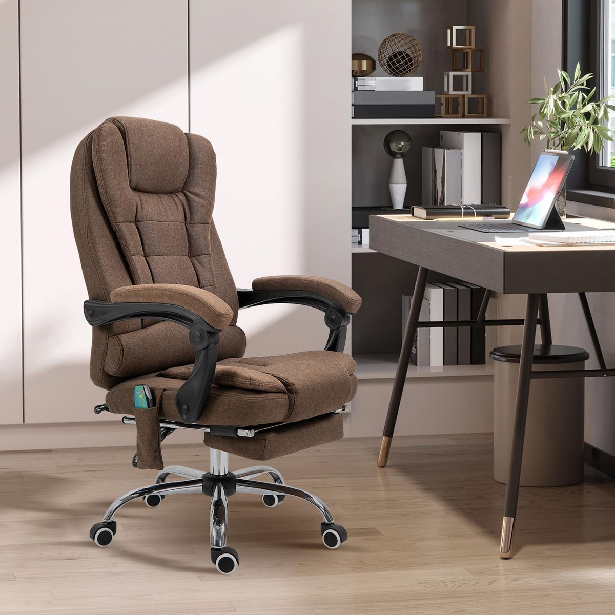 VINSETTO Fauteuil de bureau direction massant chauffant hauteur réglable dossier inclinable tissu marron
