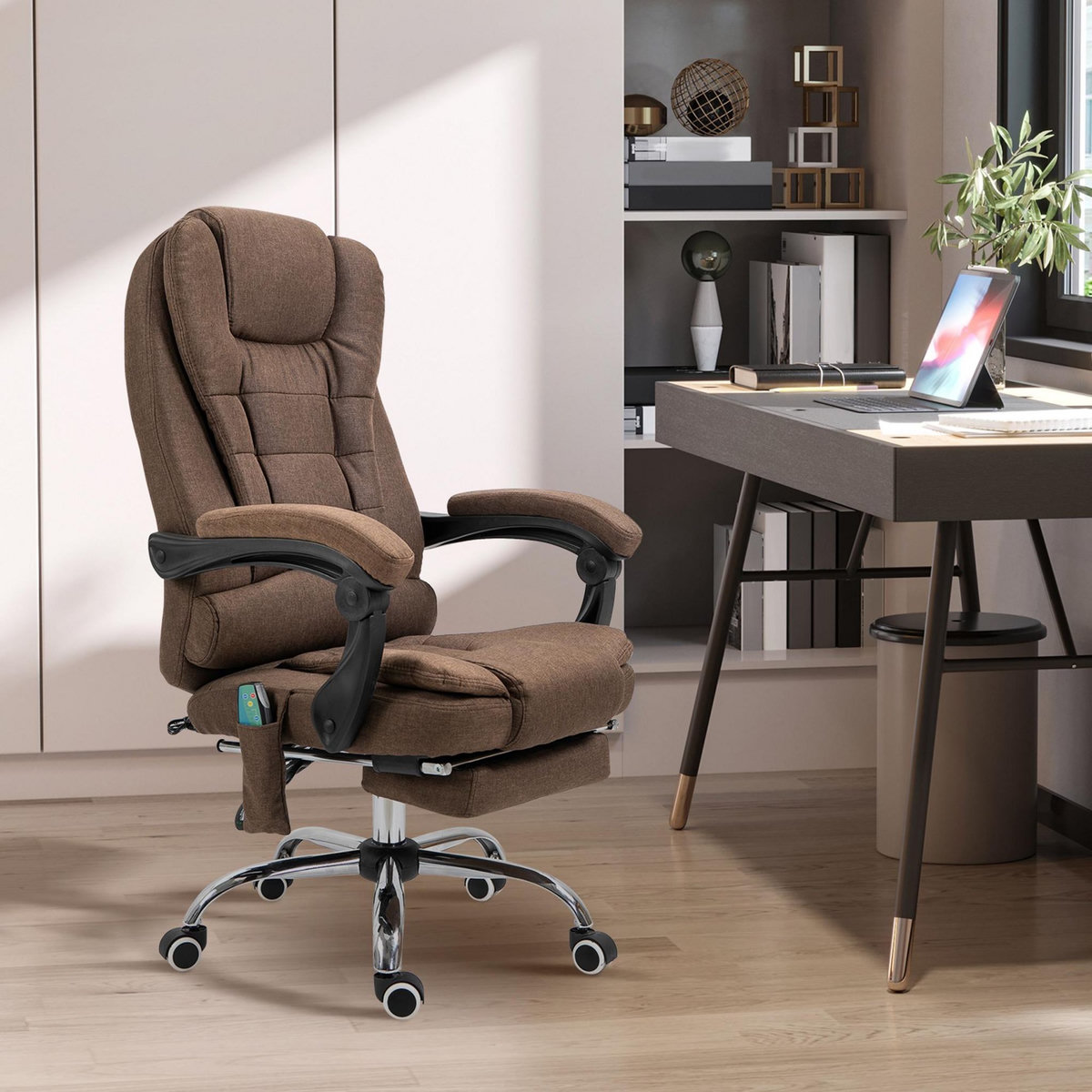 VINSETTO Fauteuil de bureau direction massant chauffant hauteur réglable dossier inclinable tissu marron