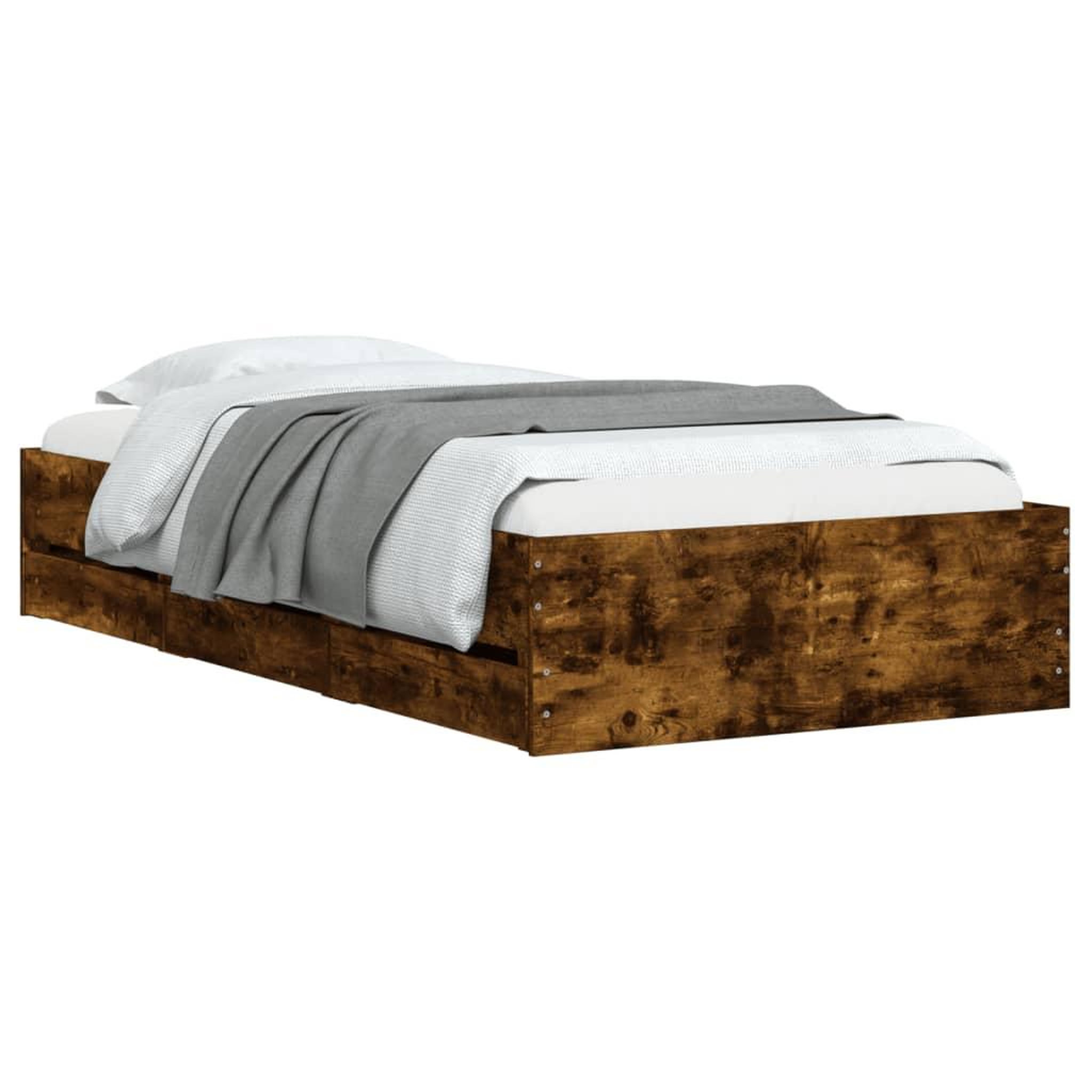 Voir la diapositive 3 : VIDAXL Cadre de lit avec tiroirs sans matelas chene fume 75x190 cm