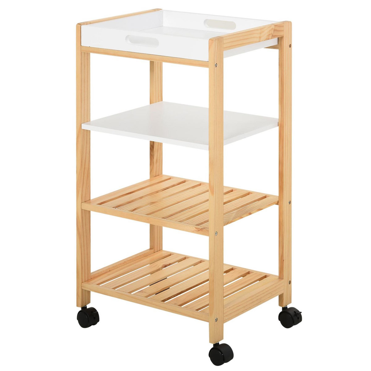HOMCOM HOMCOM Chariot de service desserte de cuisine à roulettes 3 étagères + plateau amovible bois de pin MDF blanc