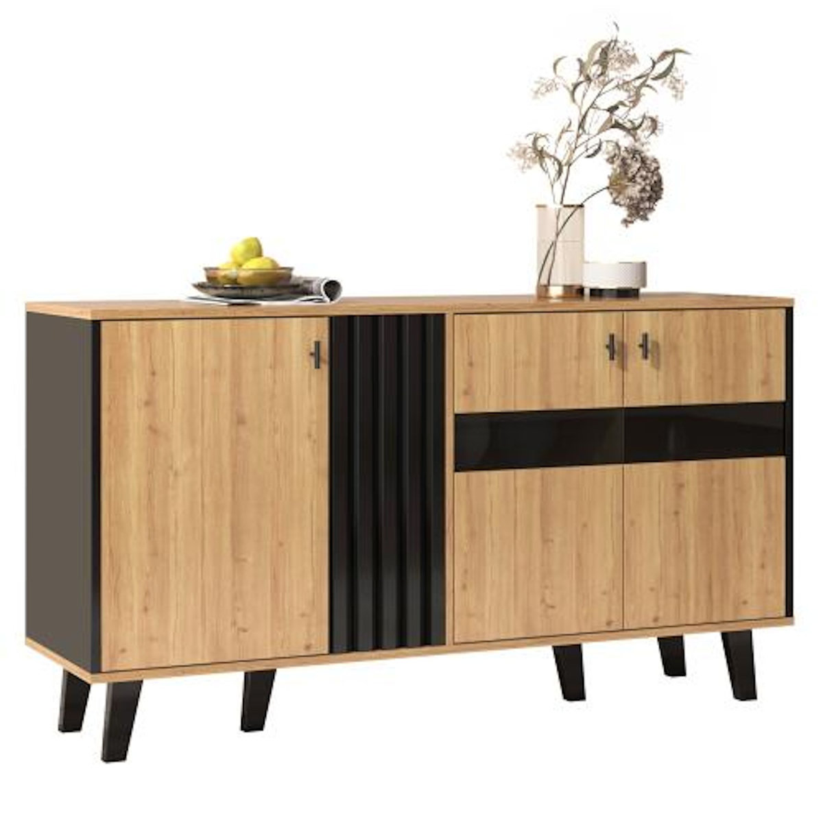 MERAX Buffet 3 porte(s) 0 tiroir(s) - 140 cm naturel led panneau de particules