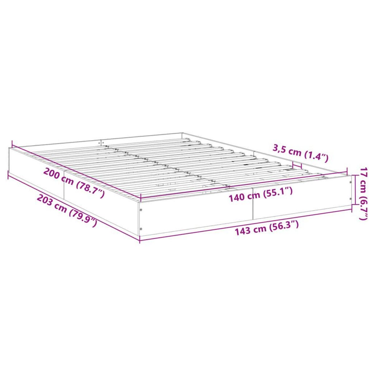 VIDAXL Cadre de lit sans matelas sonoma gris 140x200 cm