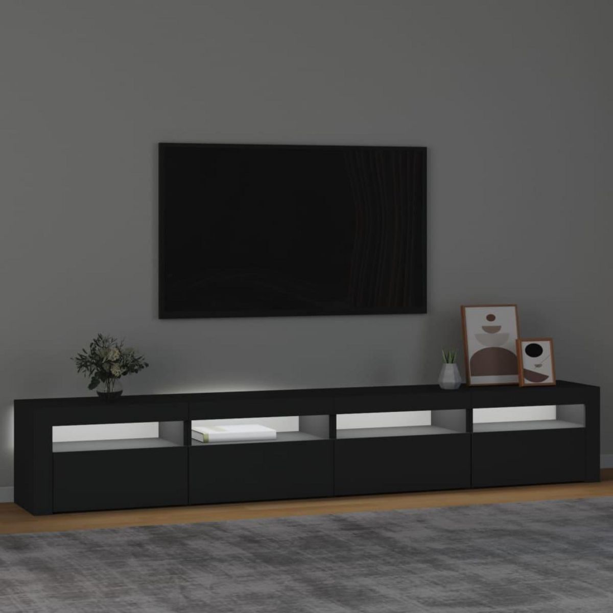 VIDAXL Meuble TV avec lumieres LED Noir 240x35x40 cm