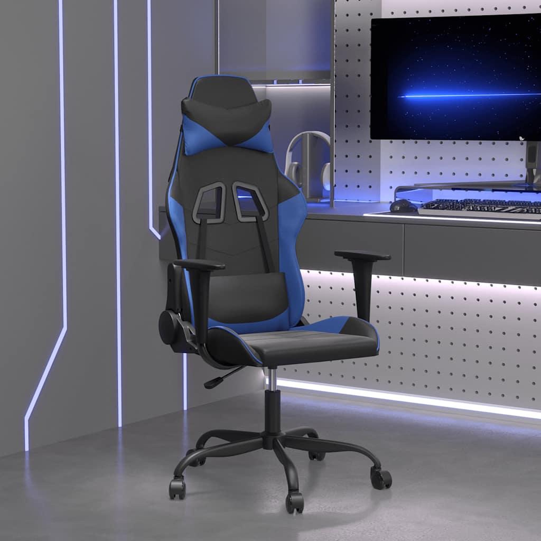 VIDAXL Chaise de jeu Noir et bleu Similicuir