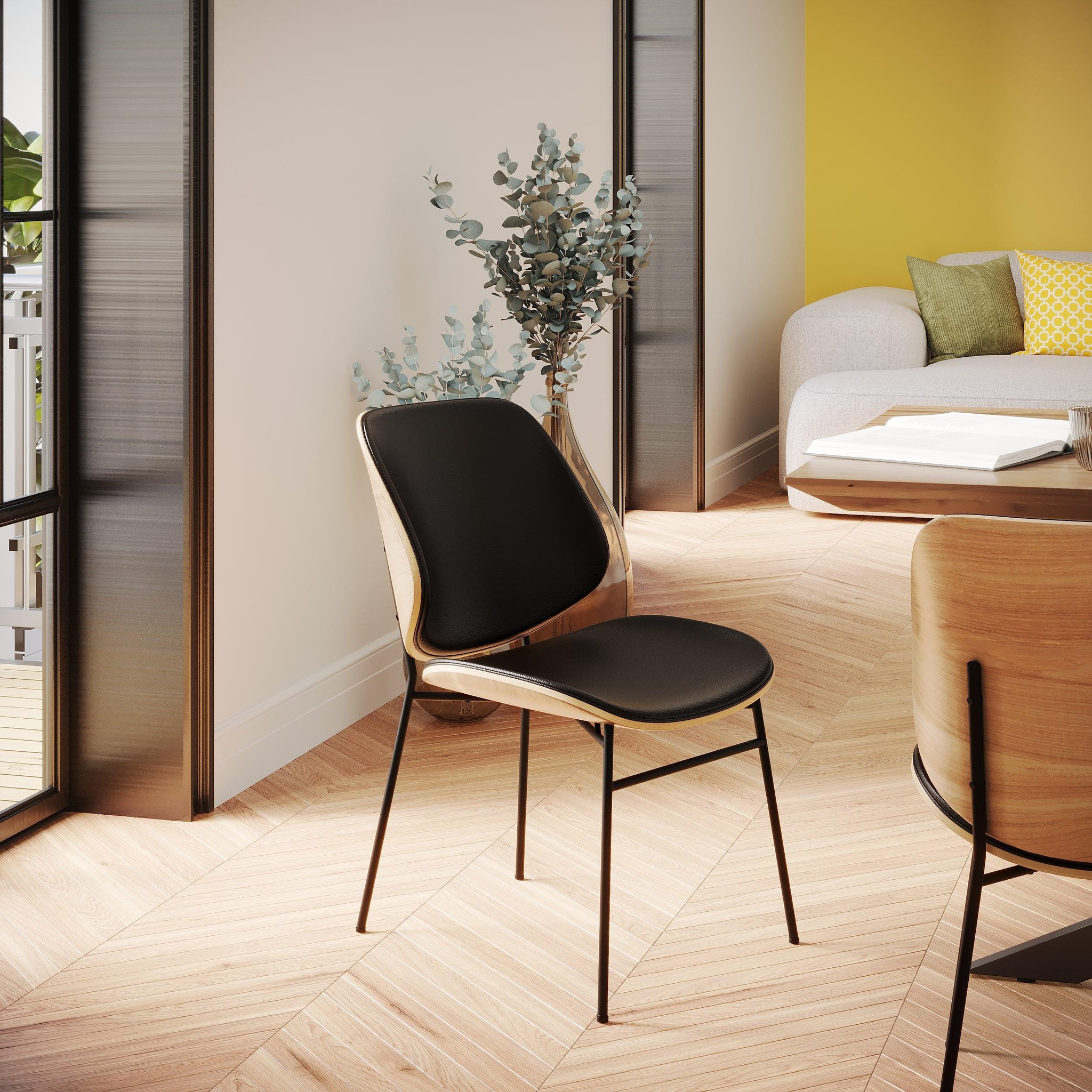 Voir la diapositive 2 : MAISON PAVANE Chaise en bois foncé, pu noir et pieds en métal noir-hector