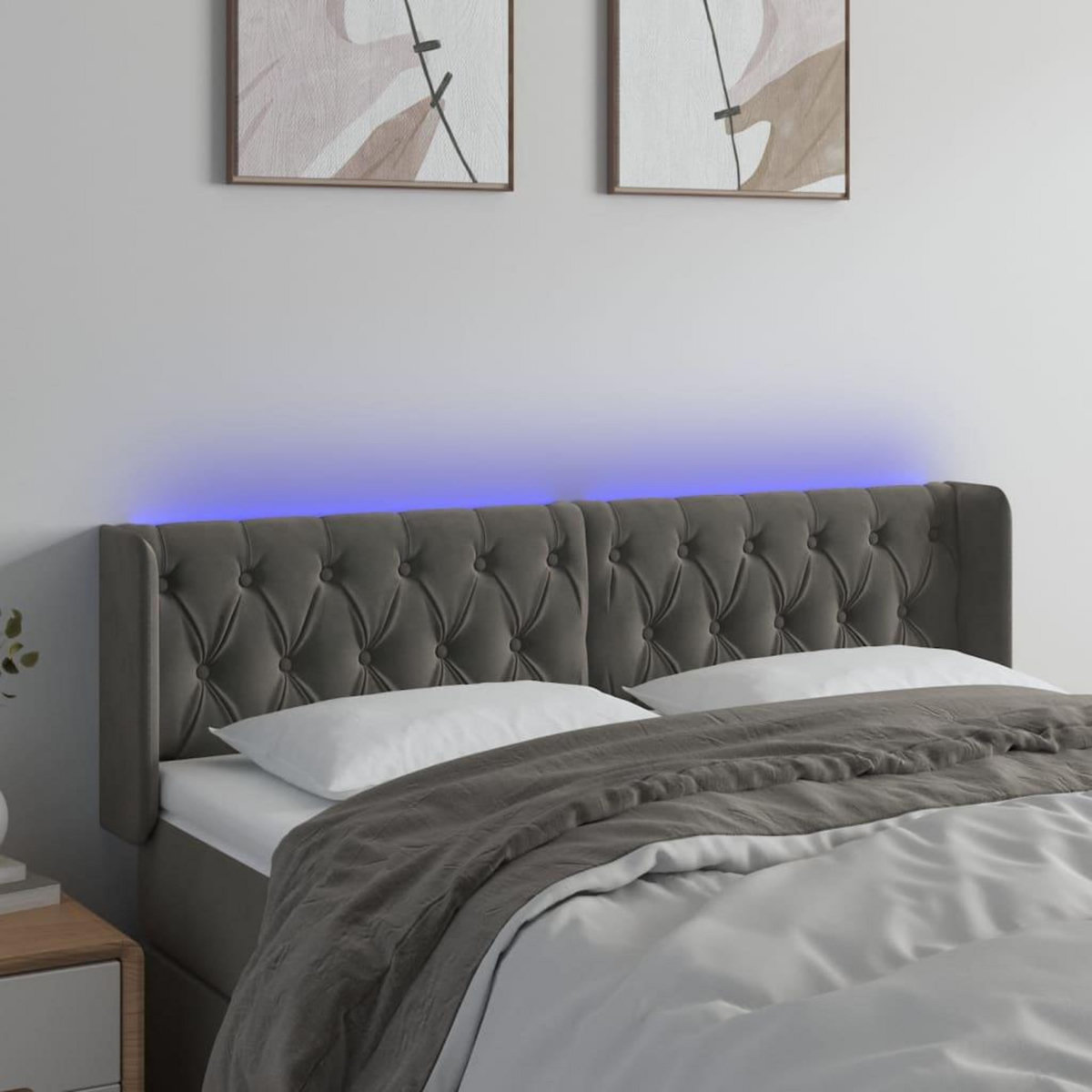 VIDAXL Tete de lit a LED Gris fonce 147x16x78/88 cm Velours