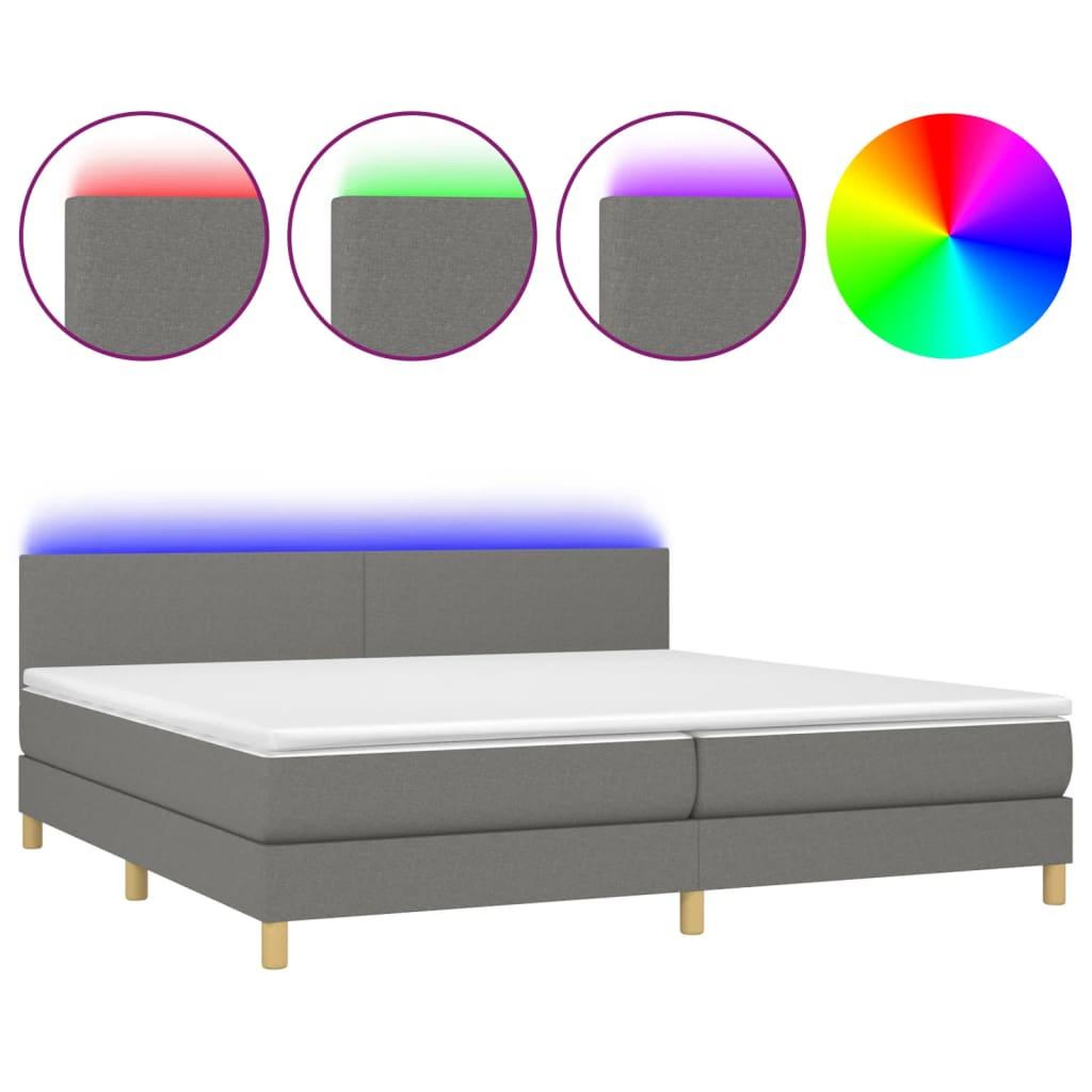 Voir la diapositive 2 : VIDAXL Sommier a lattes de lit et matelas et LED Gris fonce 200x200 cm