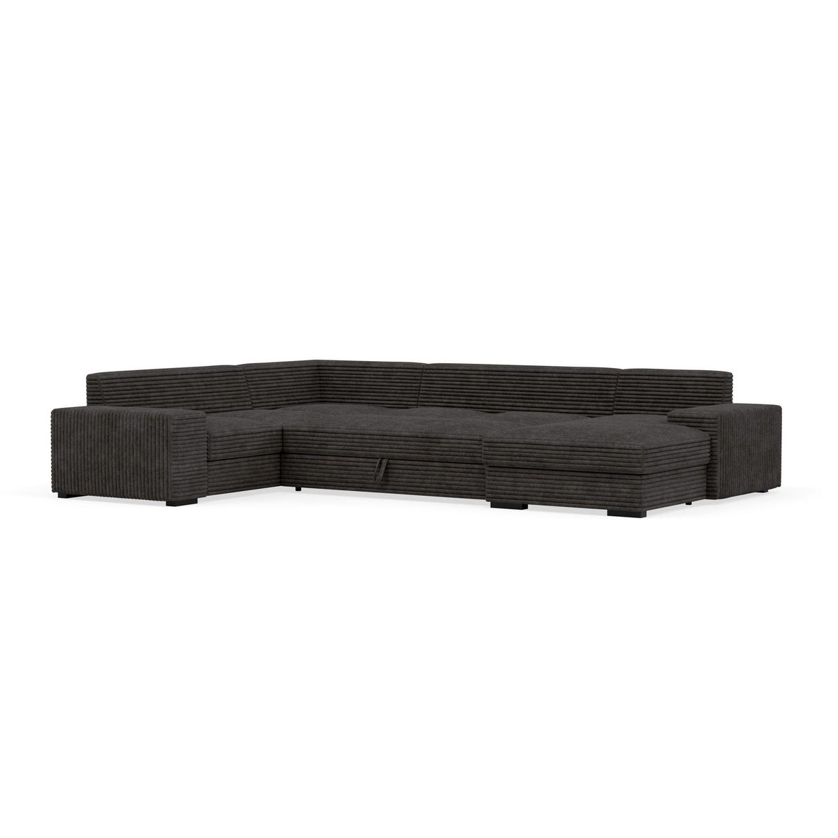 BEST MOBILIER Lorie - canapé panoramique d'angle gauche 7 places convertible en velours côtelé grosse côte avec coffre