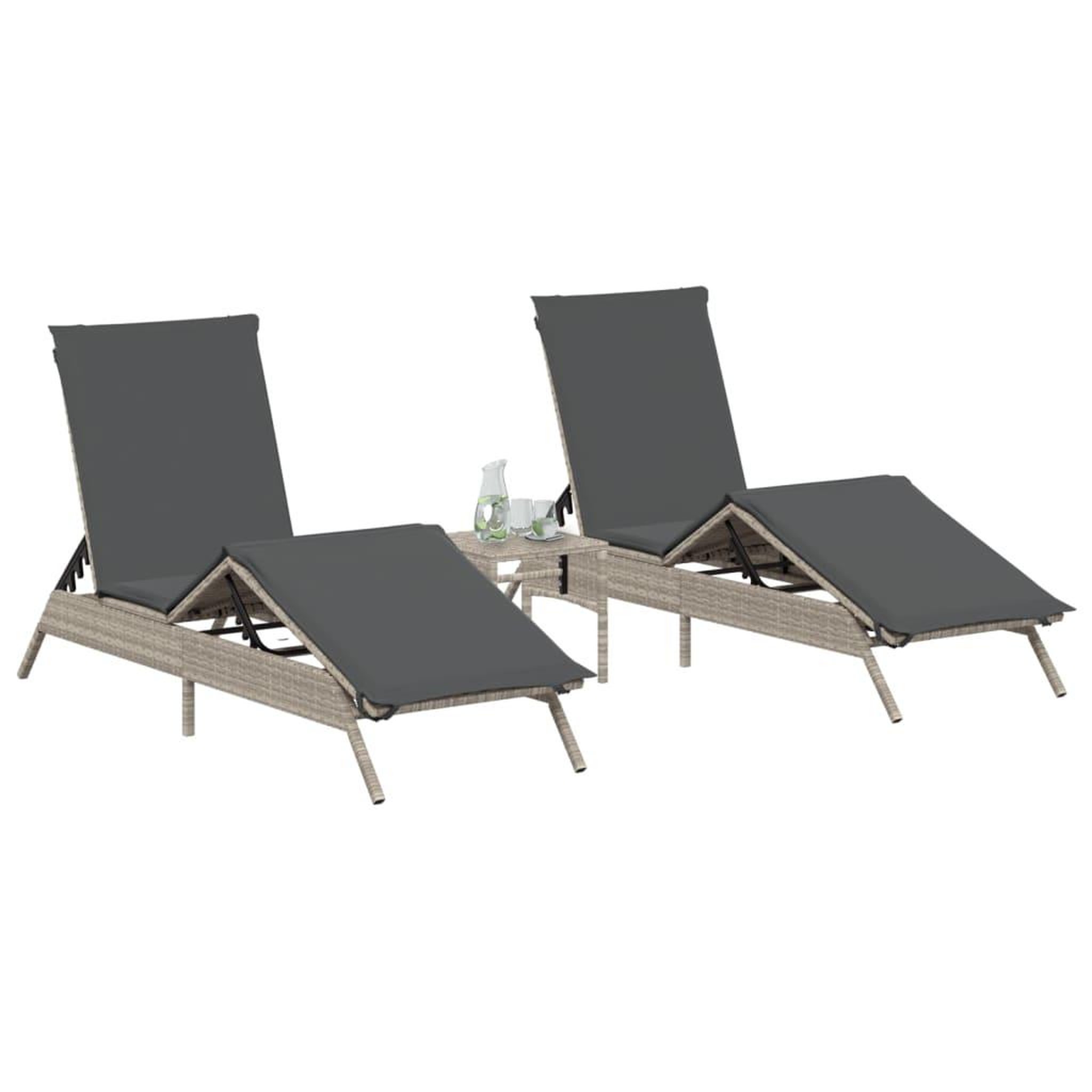 Voir la diapositive 3 : VIDAXL Chaises longues lot de 2 avec table gris clair resine tressee