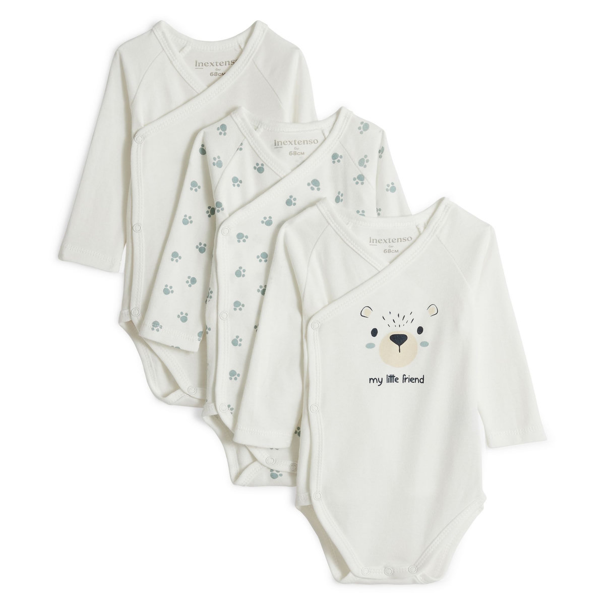 IN EXTENSO Lot de 3 bodies manches longues de naissance bébé