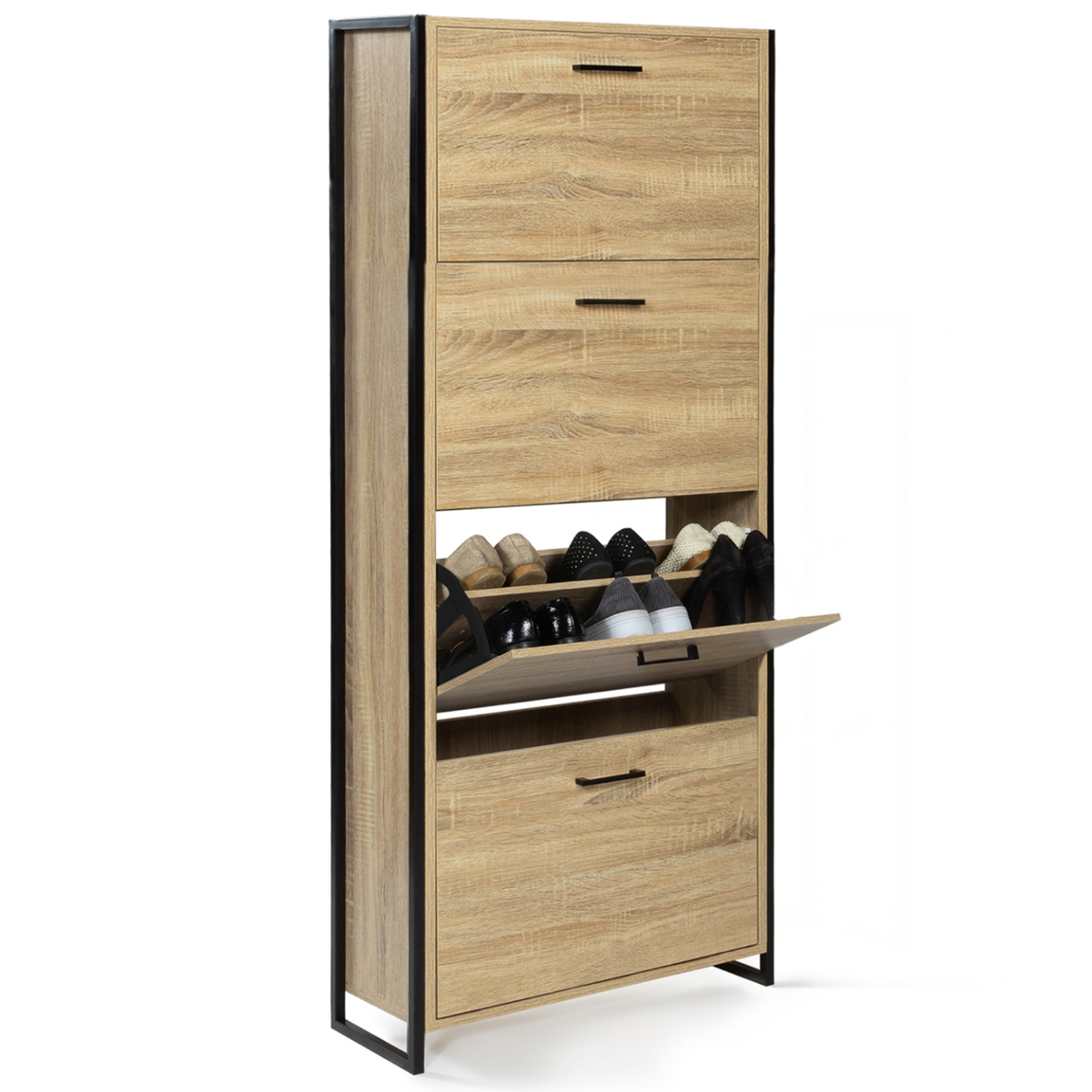 ID MARKET Meuble à chaussures 24 paires LUIS 4 portes design industriel