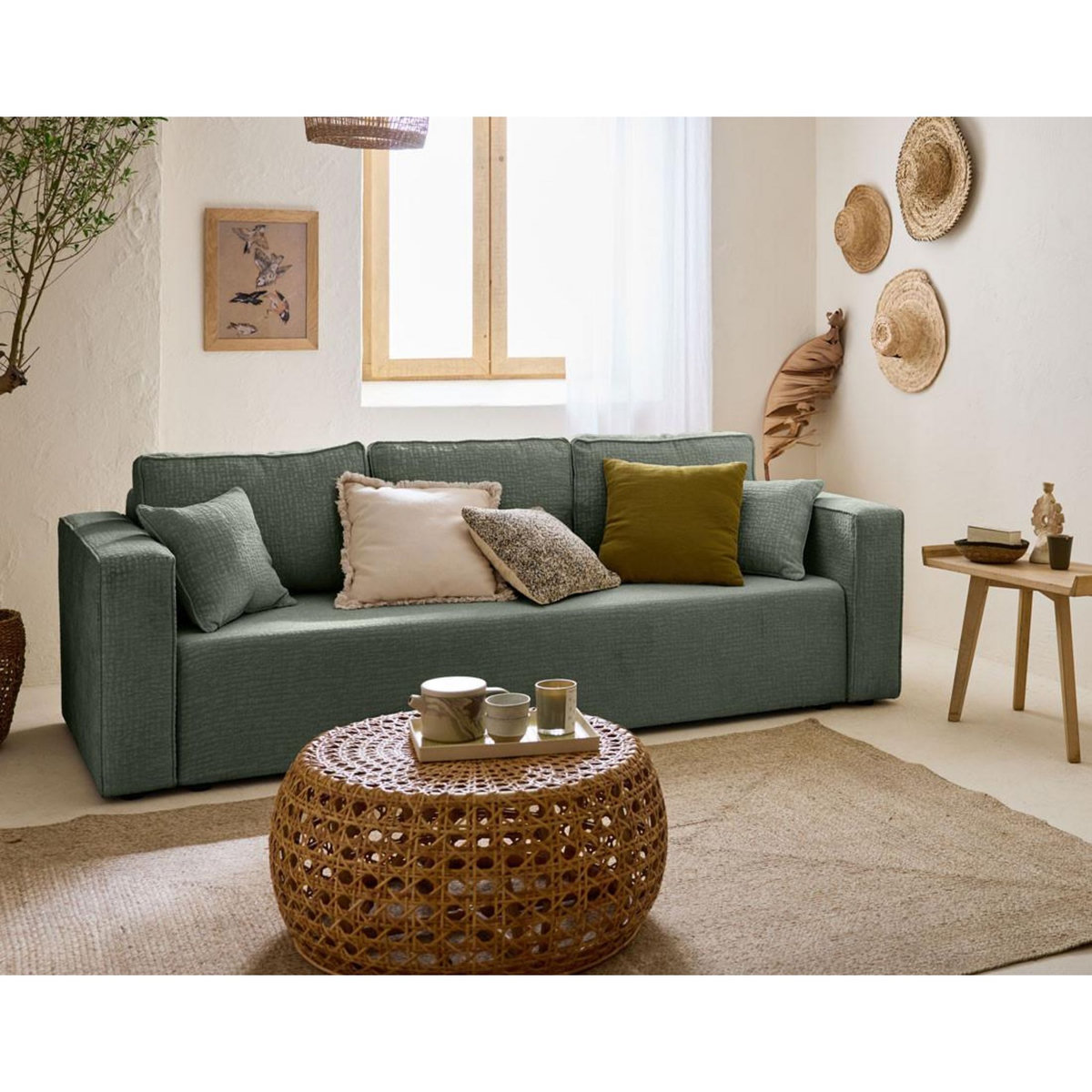 BEST MOBILIER Topaze - canapé 3 places - convertible avec coffre - en tissu velours relief