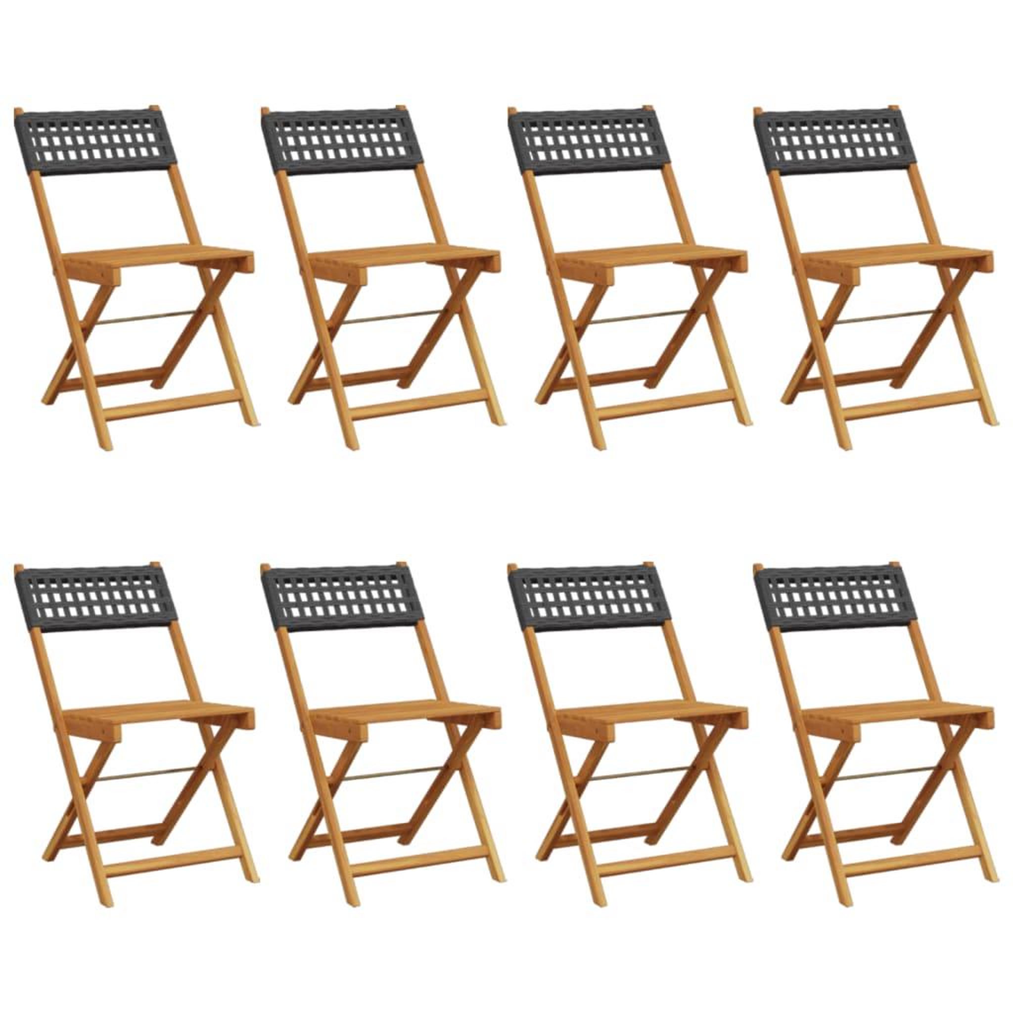 Voir la diapositive 2 : VIDAXL Chaises de jardin pliantes lot de 8 noir poly rotin bois massif