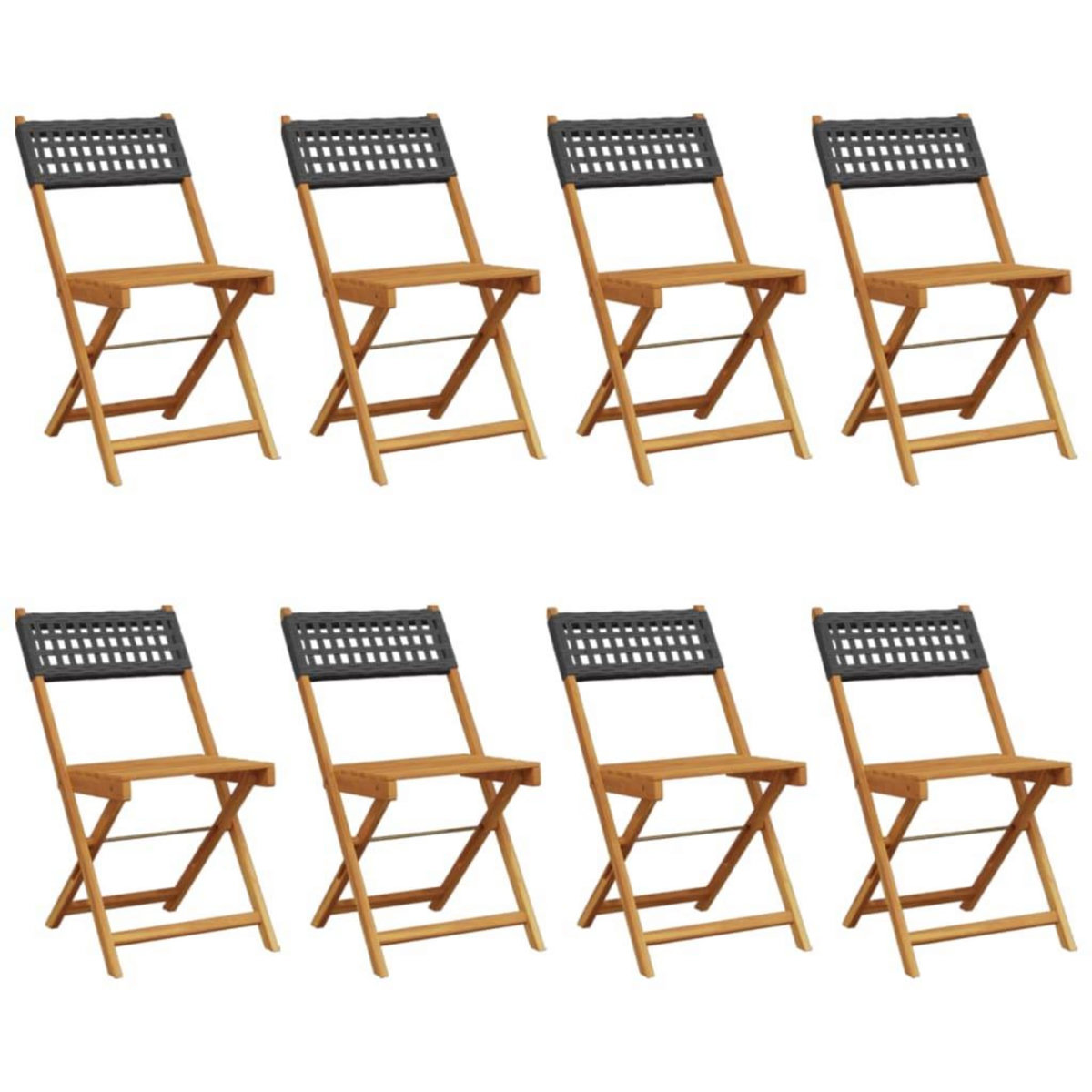 VIDAXL Chaises de jardin pliantes lot de 8 noir poly rotin bois massif