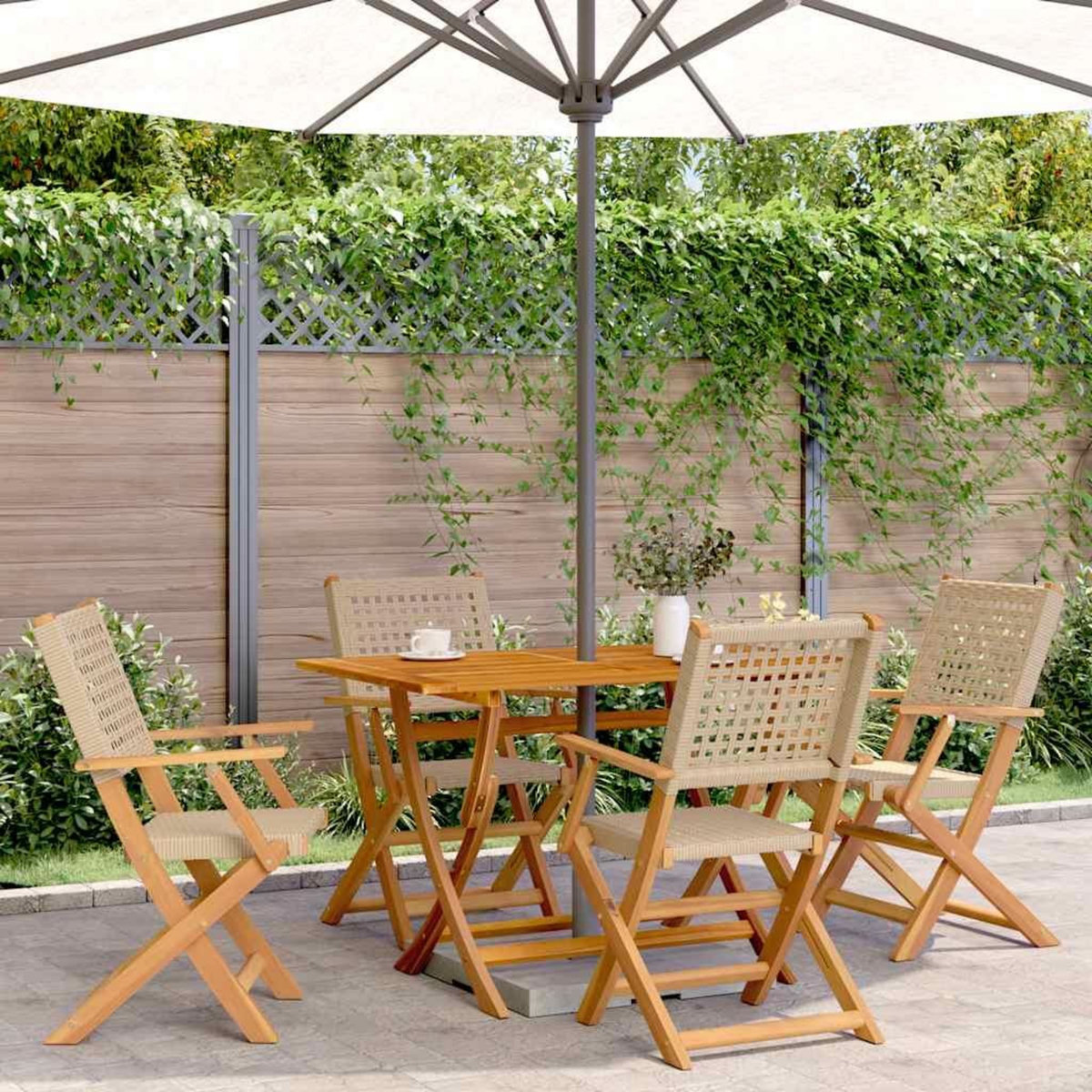 VIDAXL Chaises de jardin pliantes lot de 4 beige rotin et bois massif