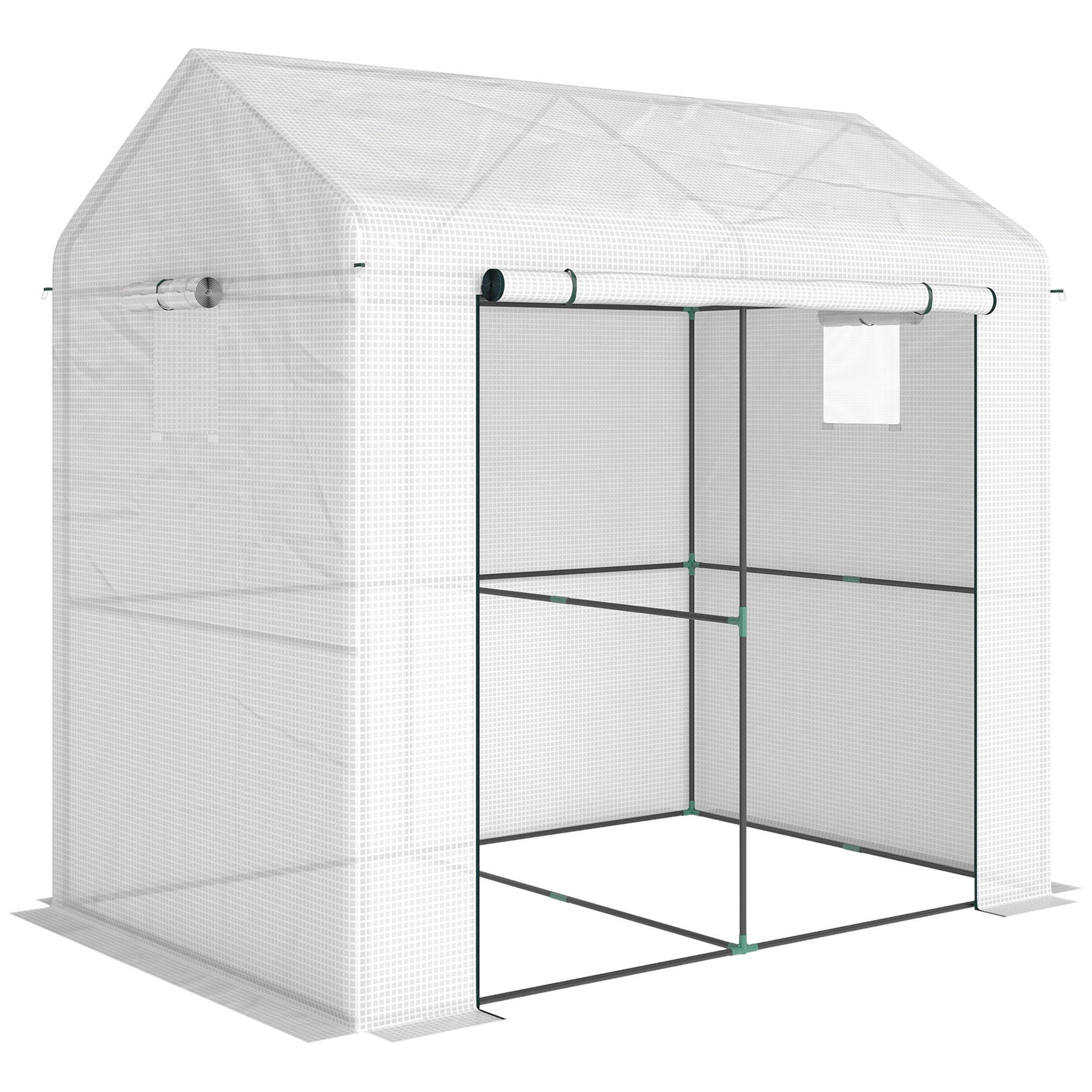 OUTSUNNY Serre de jardin 2,8 m² porte zippée 2 fenêtres acier pe blanc