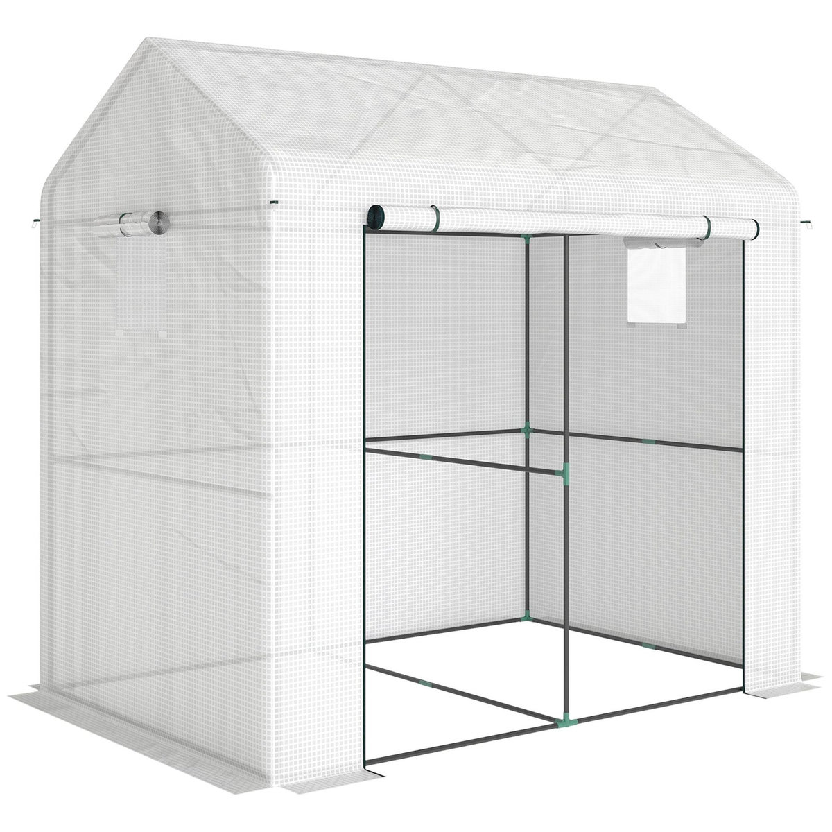 OUTSUNNY Serre de jardin 2,8 m² porte zippée 2 fenêtres acier PE blanc