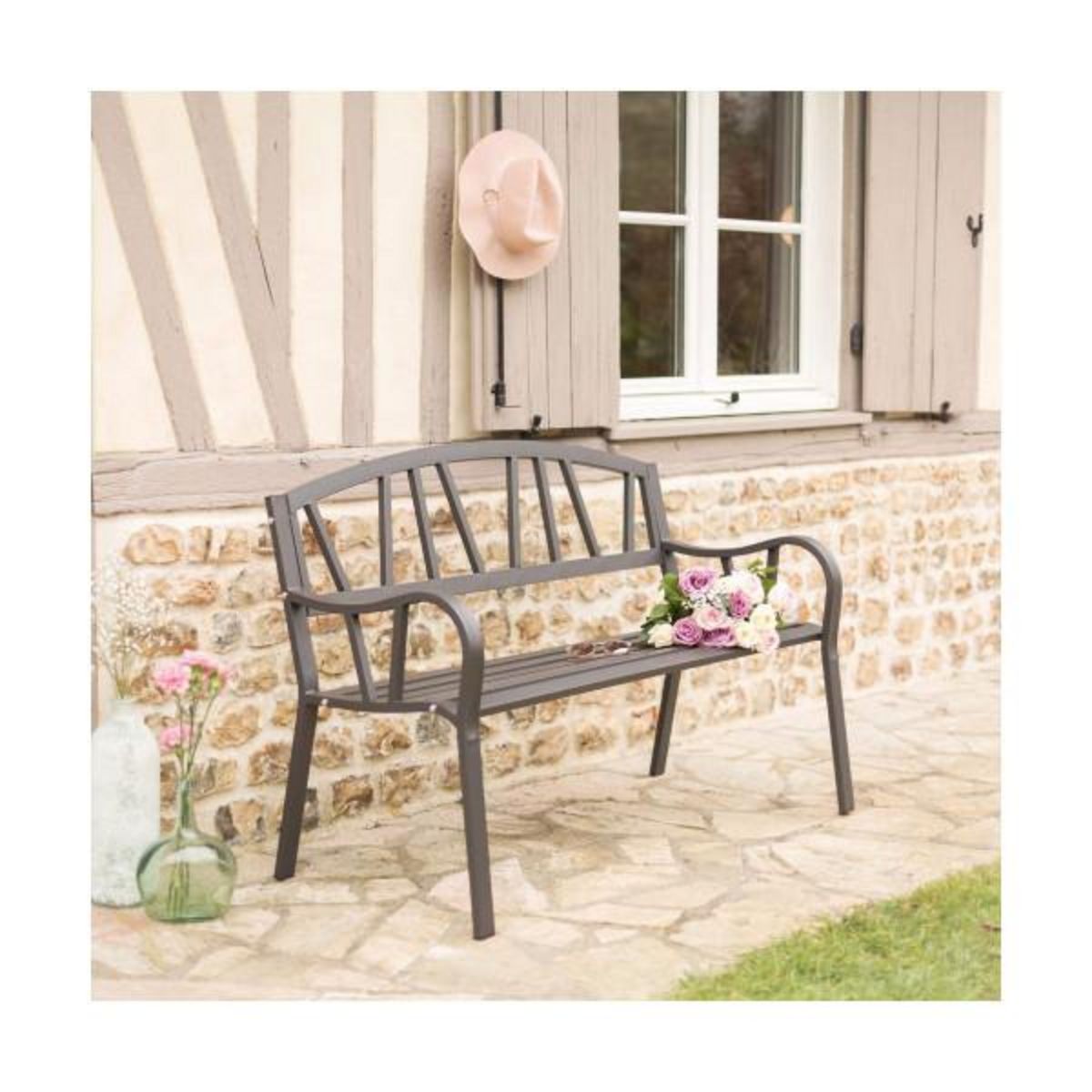 MARKET24 Banc avec Dossier Anthracite Fer (123 X 53 X 86 cm)